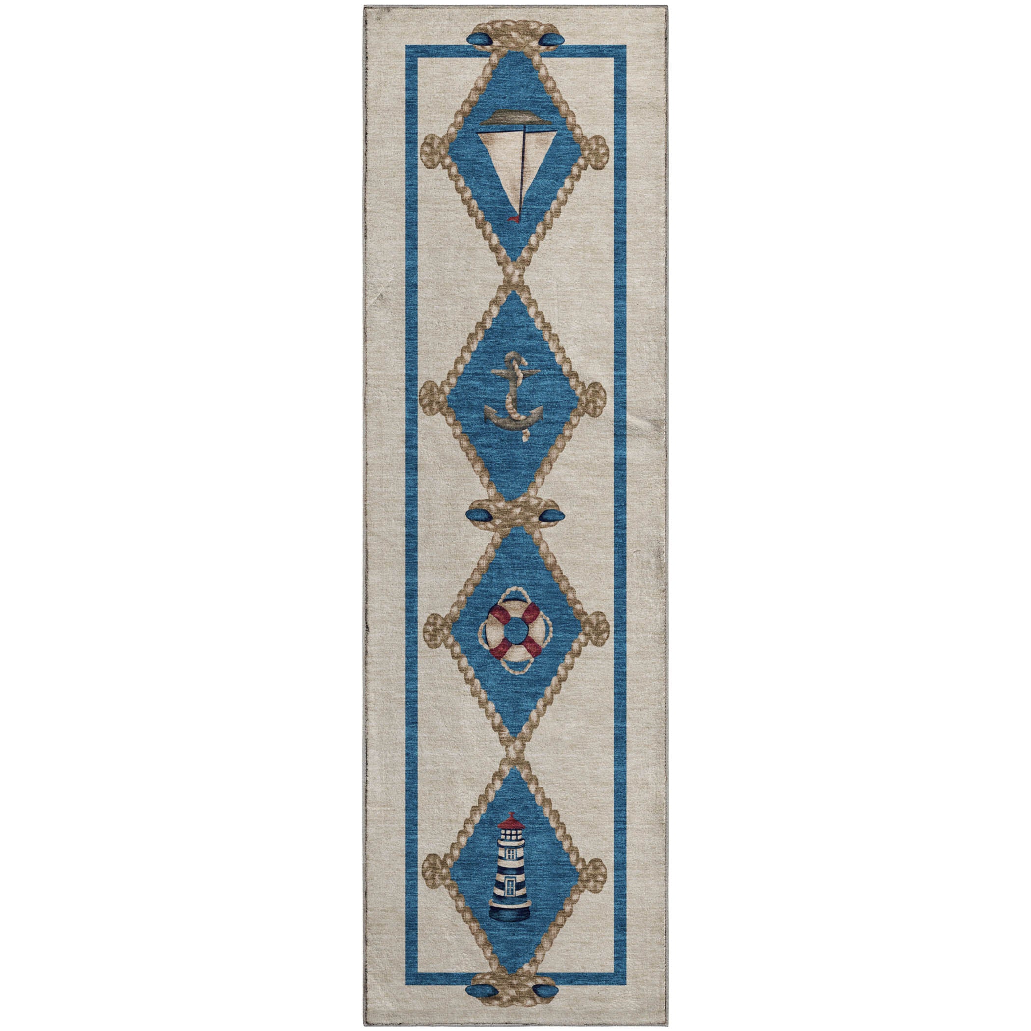 Luang Prabang Machine Washable Coastal Ivory Rug 2'3" x 7'6" #shape_Runner