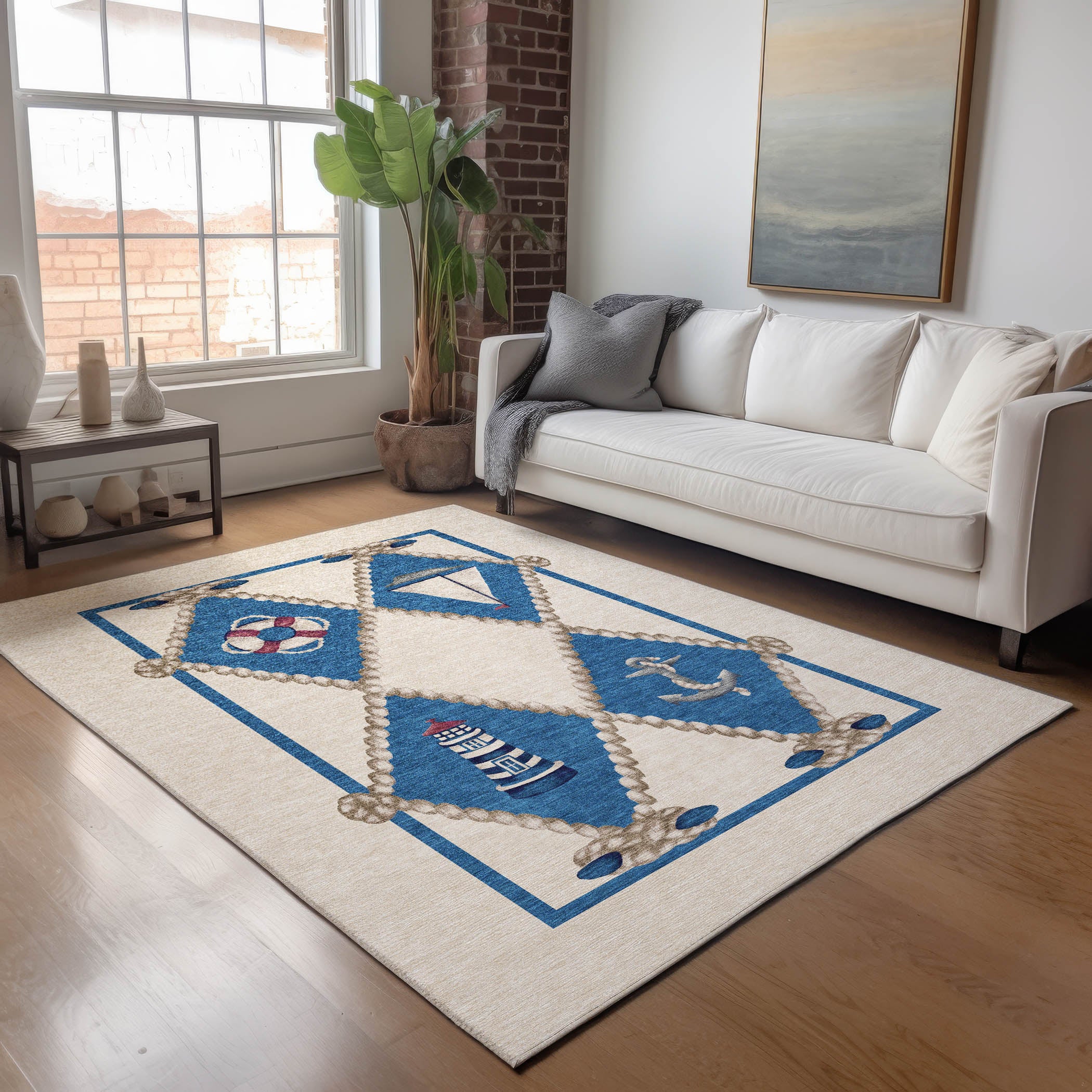 Luang Prabang Machine Washable Coastal Ivory Rug 2'6" x 3'10" #shape_Rectangle