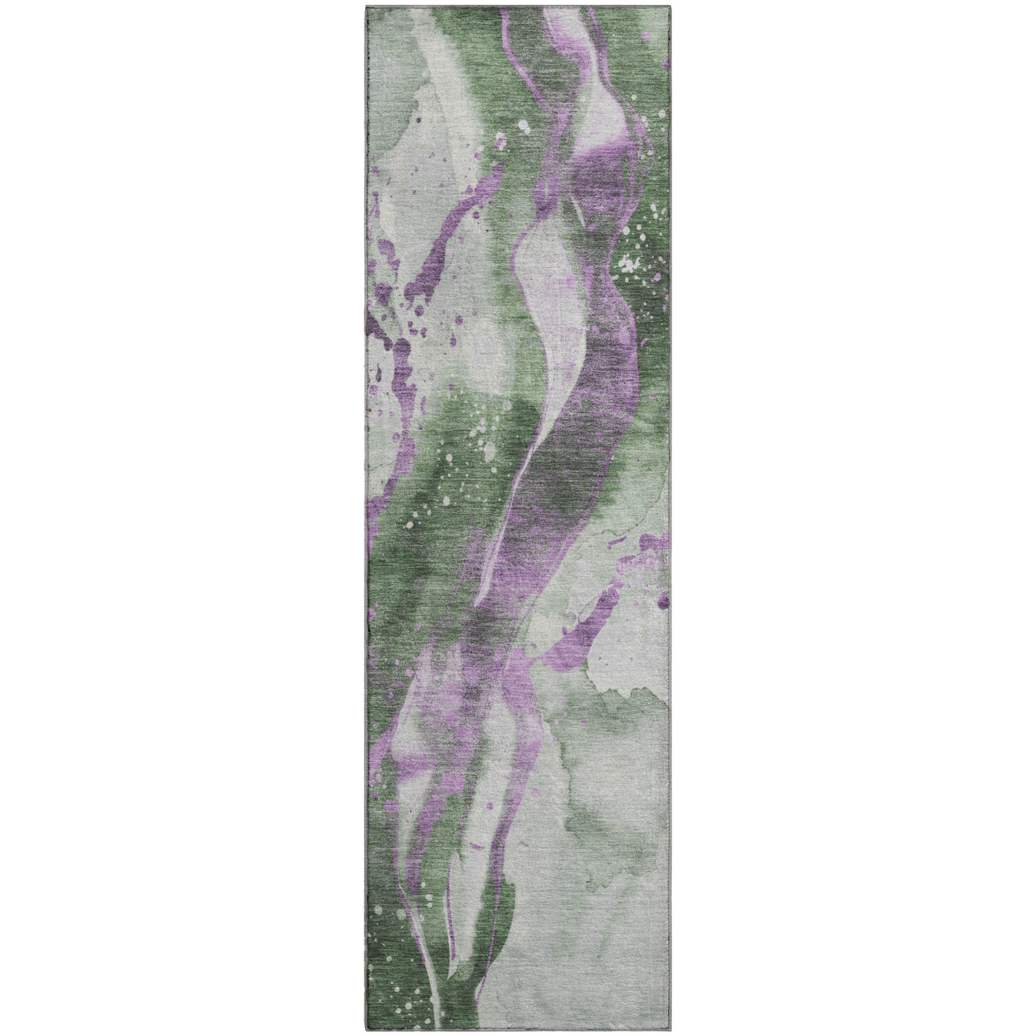 Mdina Machine Washable Transitional Aloe Green Rug 2'3" x 7'6" #shape_Runner