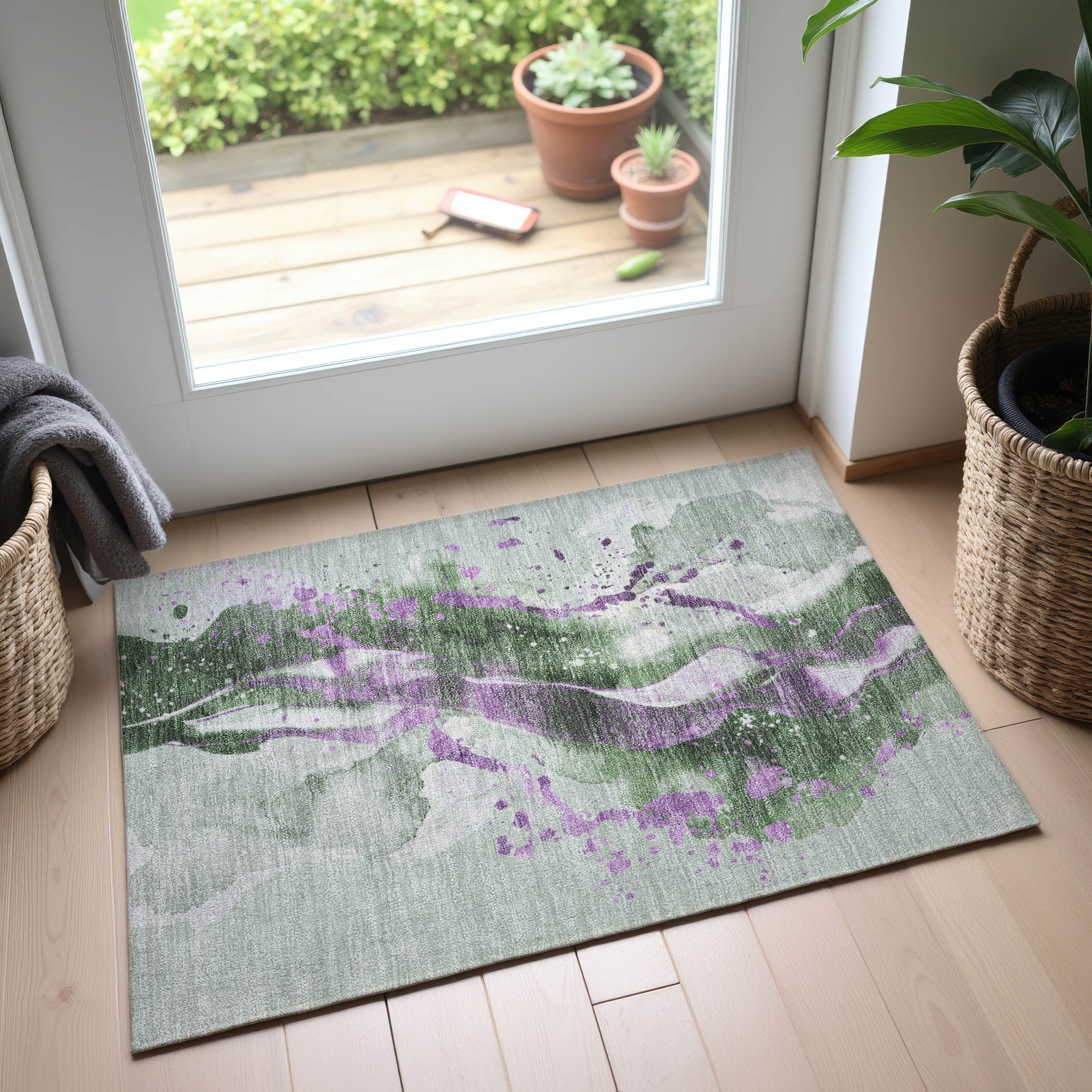 Mdina Machine Washable Transitional Aloe Green Rug 1'8" x 2'6" #shape_Rectangle