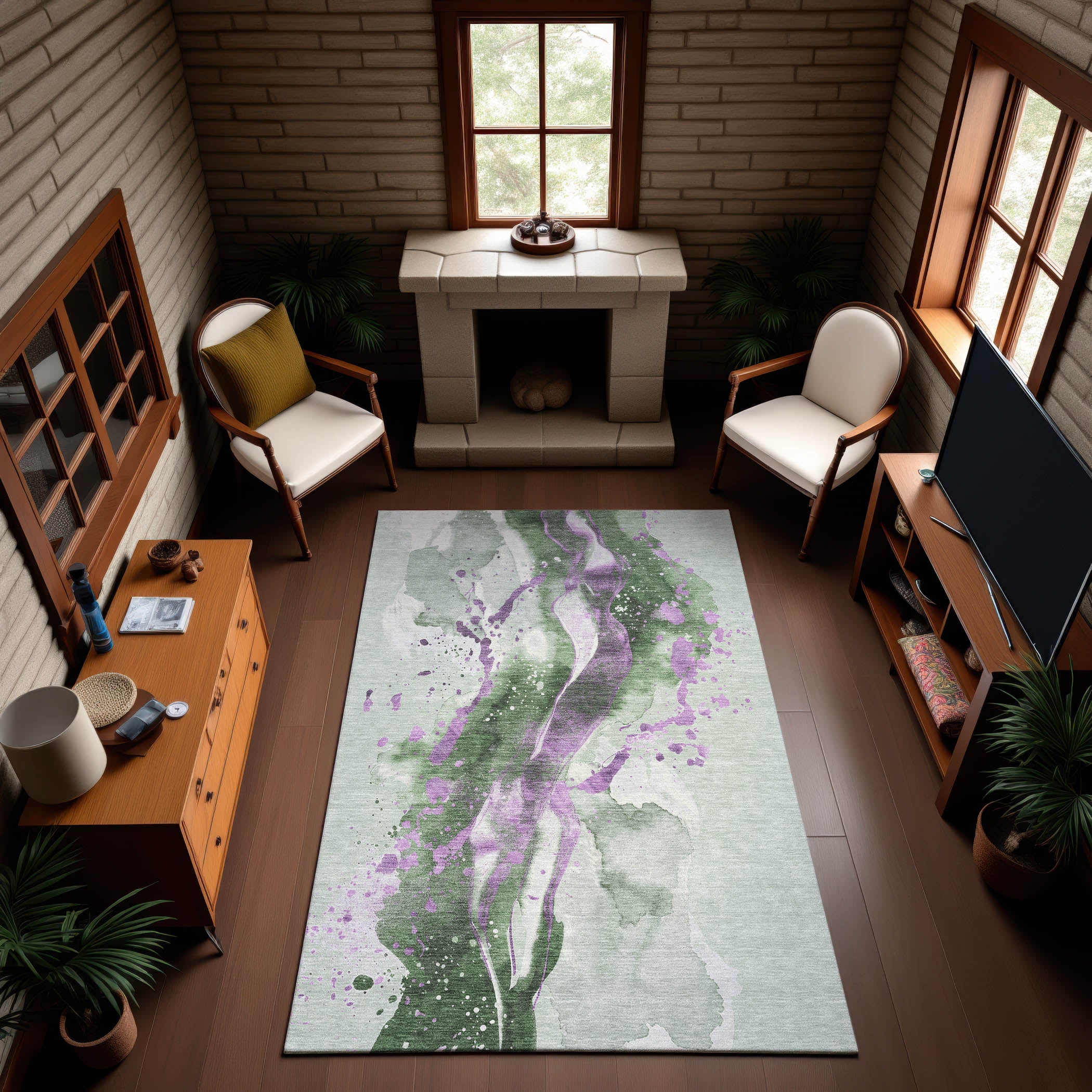 Mdina Machine Washable Transitional Aloe Green Rug 2'6" x 3'10" #shape_Rectangle