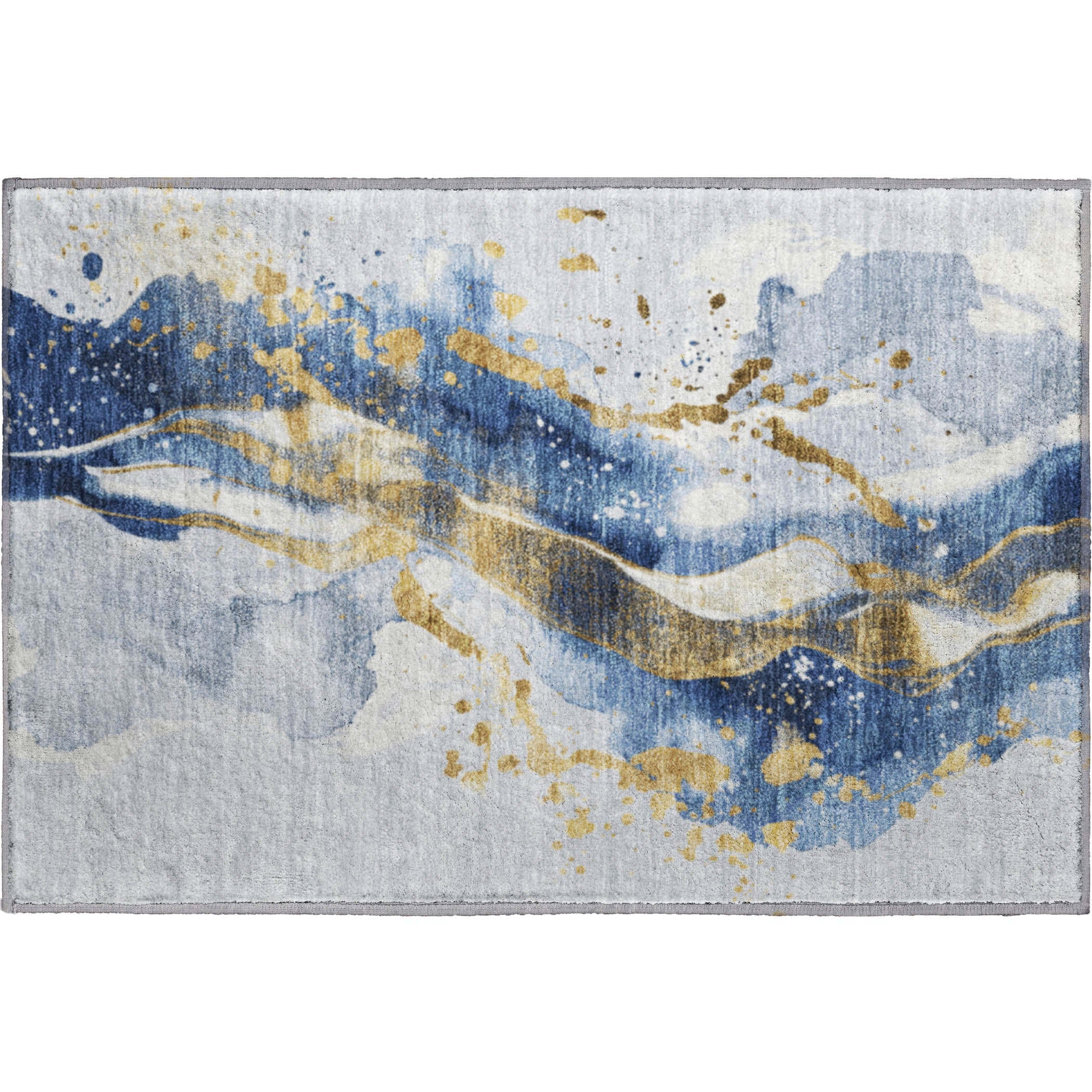 Mdina Machine Washable Transitional Blue Rug 1'8" x 2'6" #shape_Rectangle