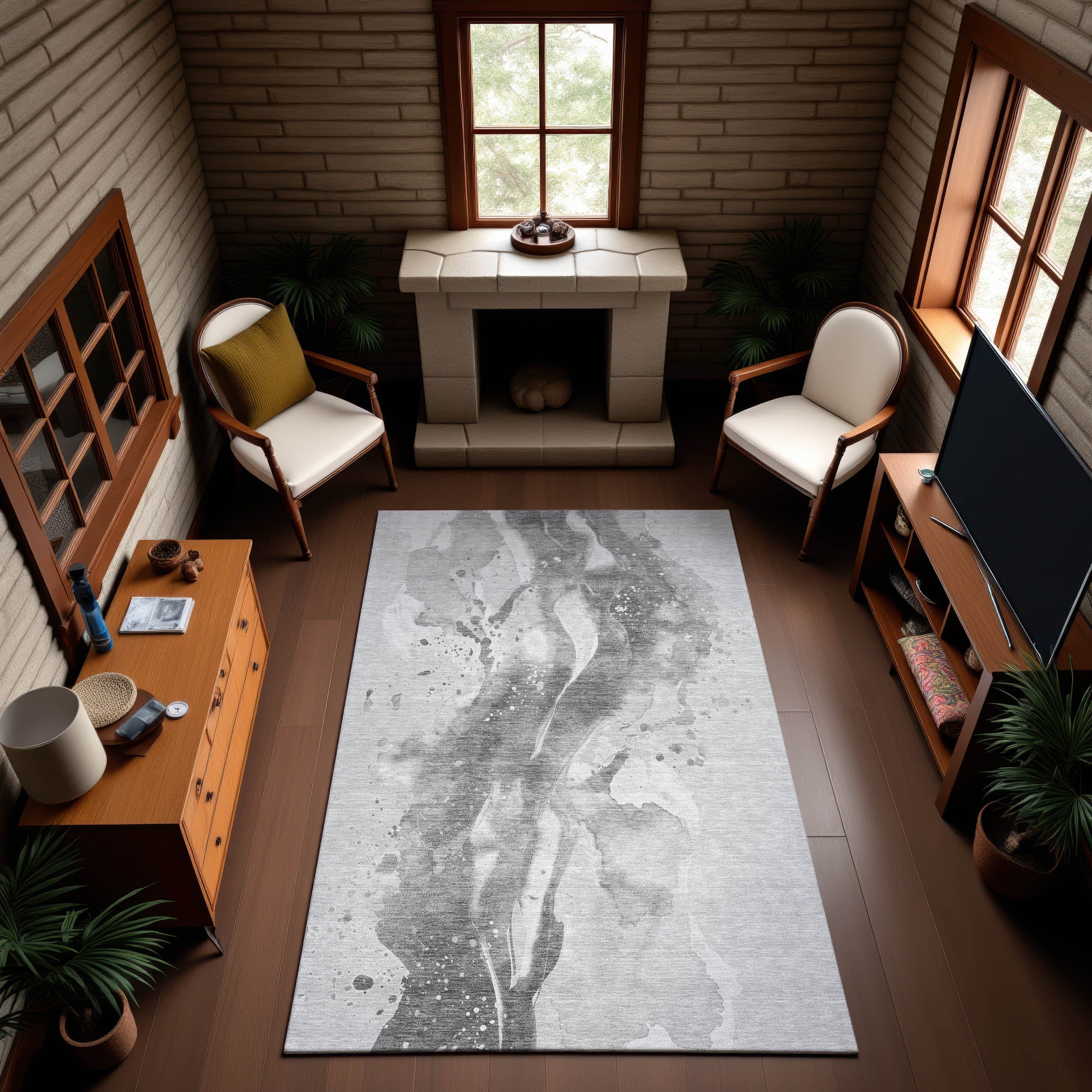 Mdina Machine Washable Transitional Gray Rug 2'6" x 3'10" #shape_Rectangle