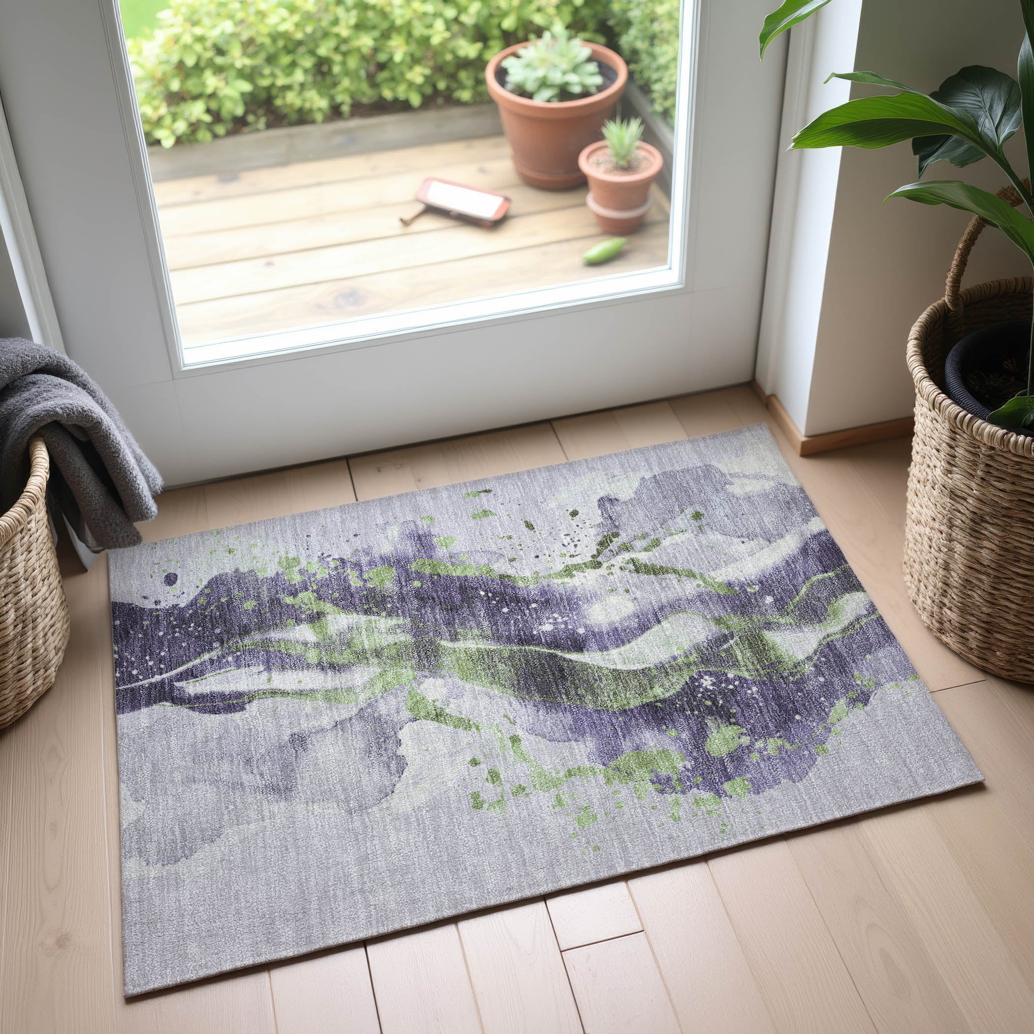 Mdina Machine Washable Transitional Purple Rug 1'8" x 2'6" #shape_Rectangle