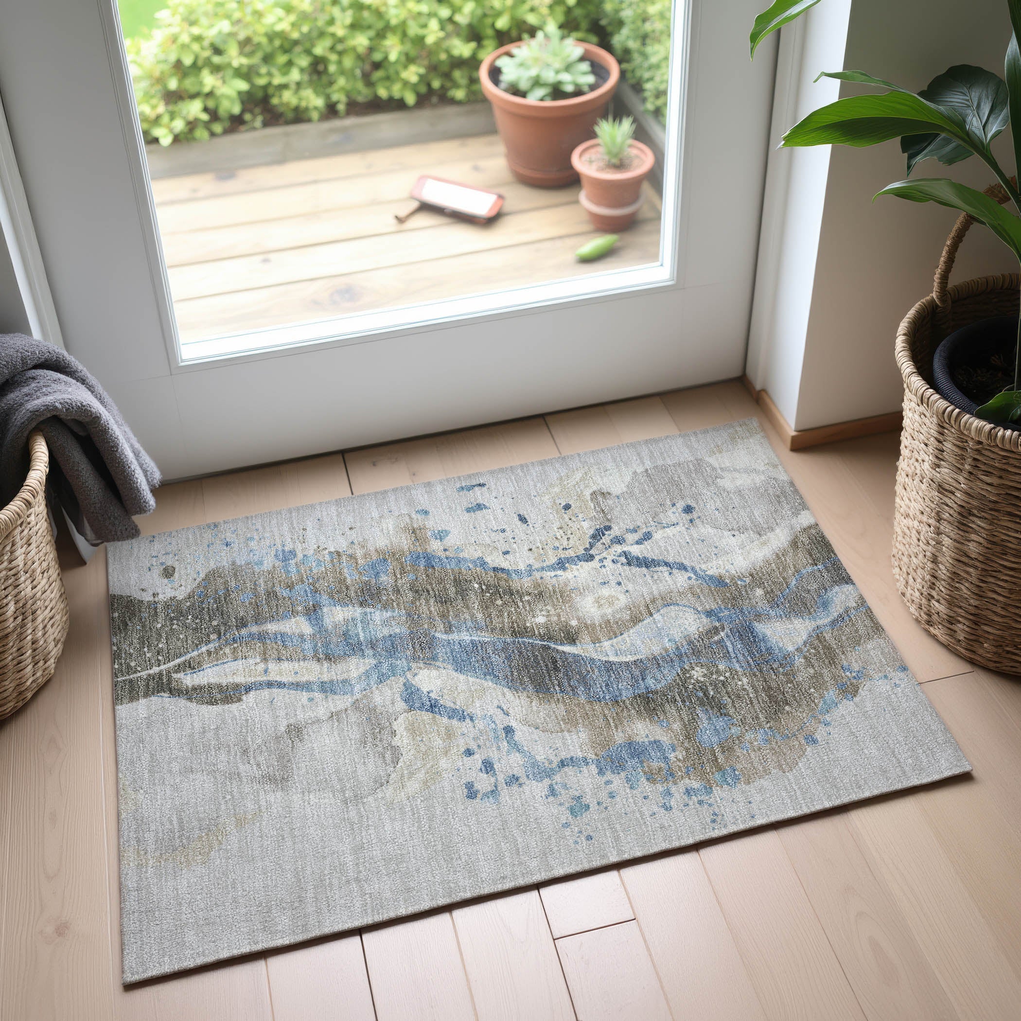 Mdina Machine Washable Transitional Taupe Brown Rug 1'8" x 2'6" #shape_Rectangle