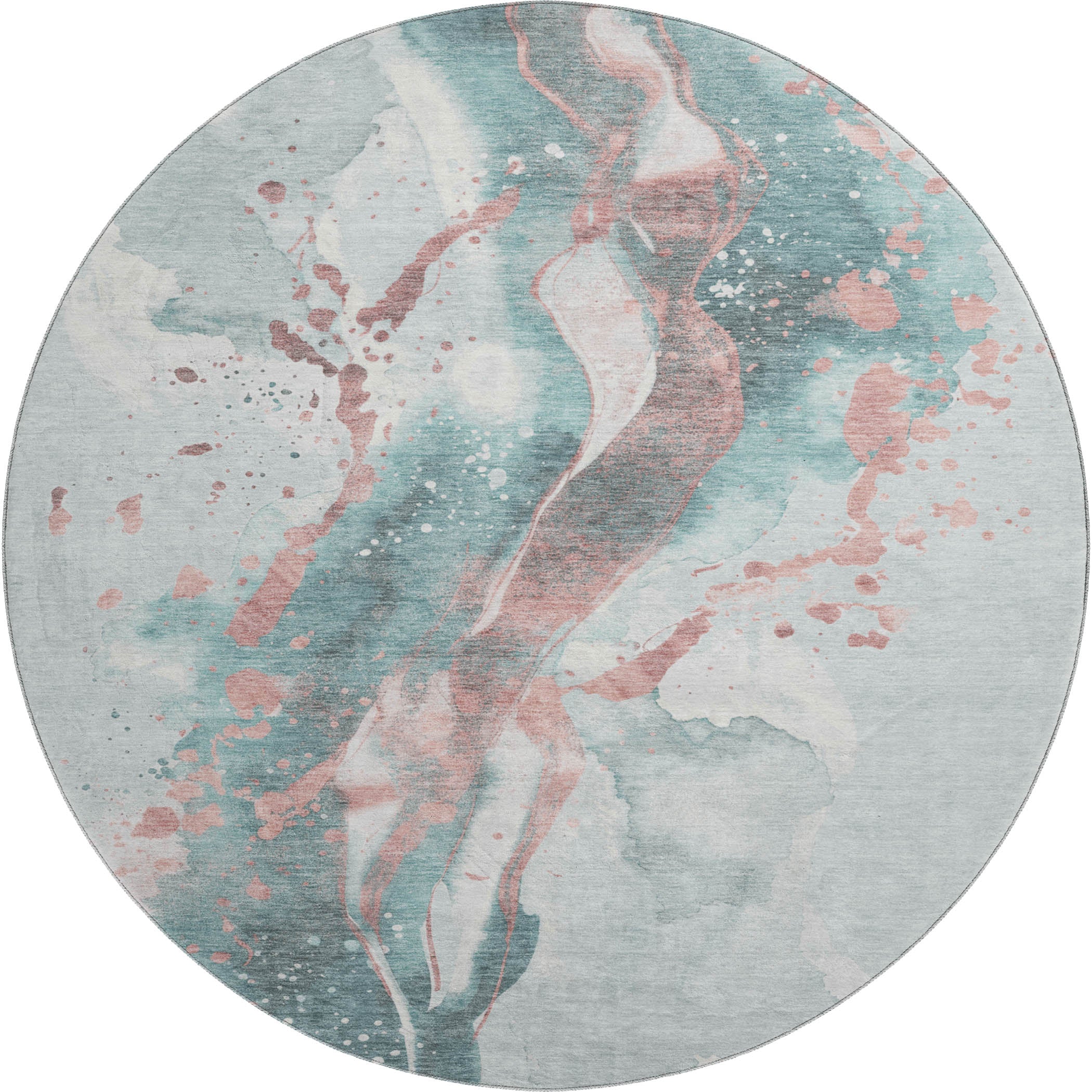 Mdina Machine Washable Transitional Teal Rug 8' x 8' #shape_Round