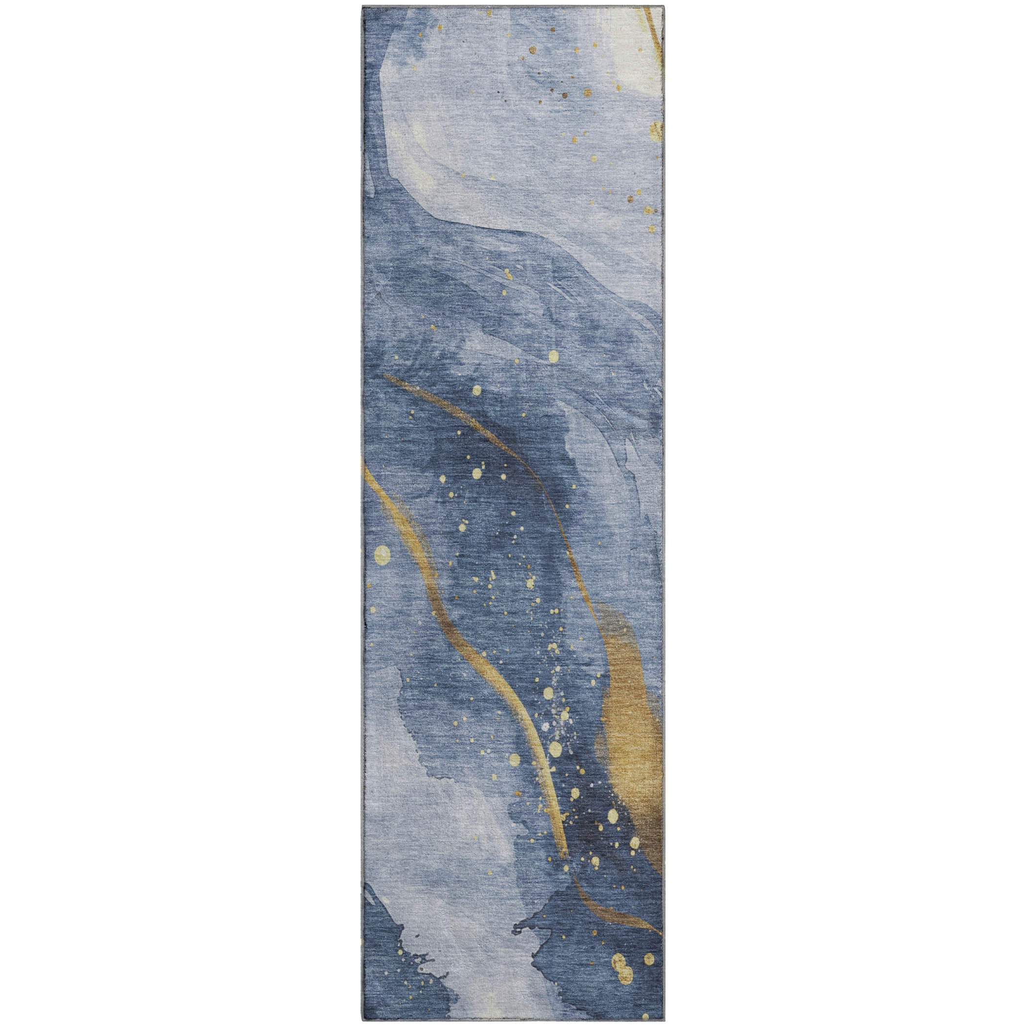 Seville Machine Washable Transitional Blue Rug 2'3" x 7'6" #shape_Runner