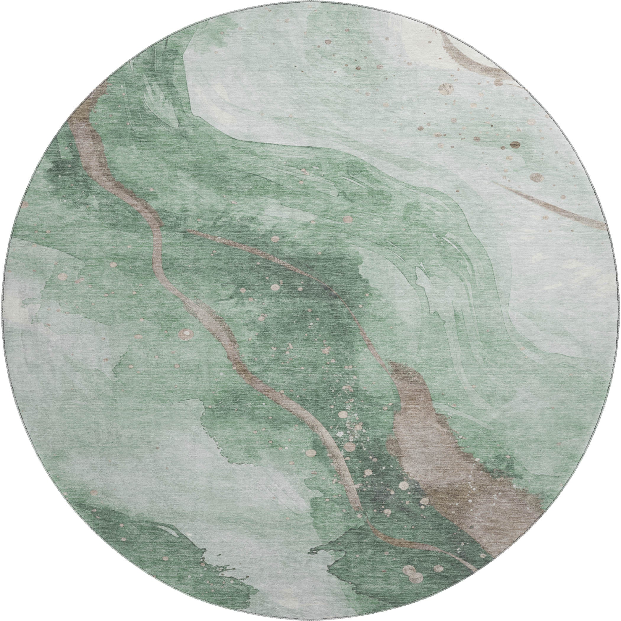 Seville Machine Washable Transitional Green Rug 8' x 8' #shape_Round