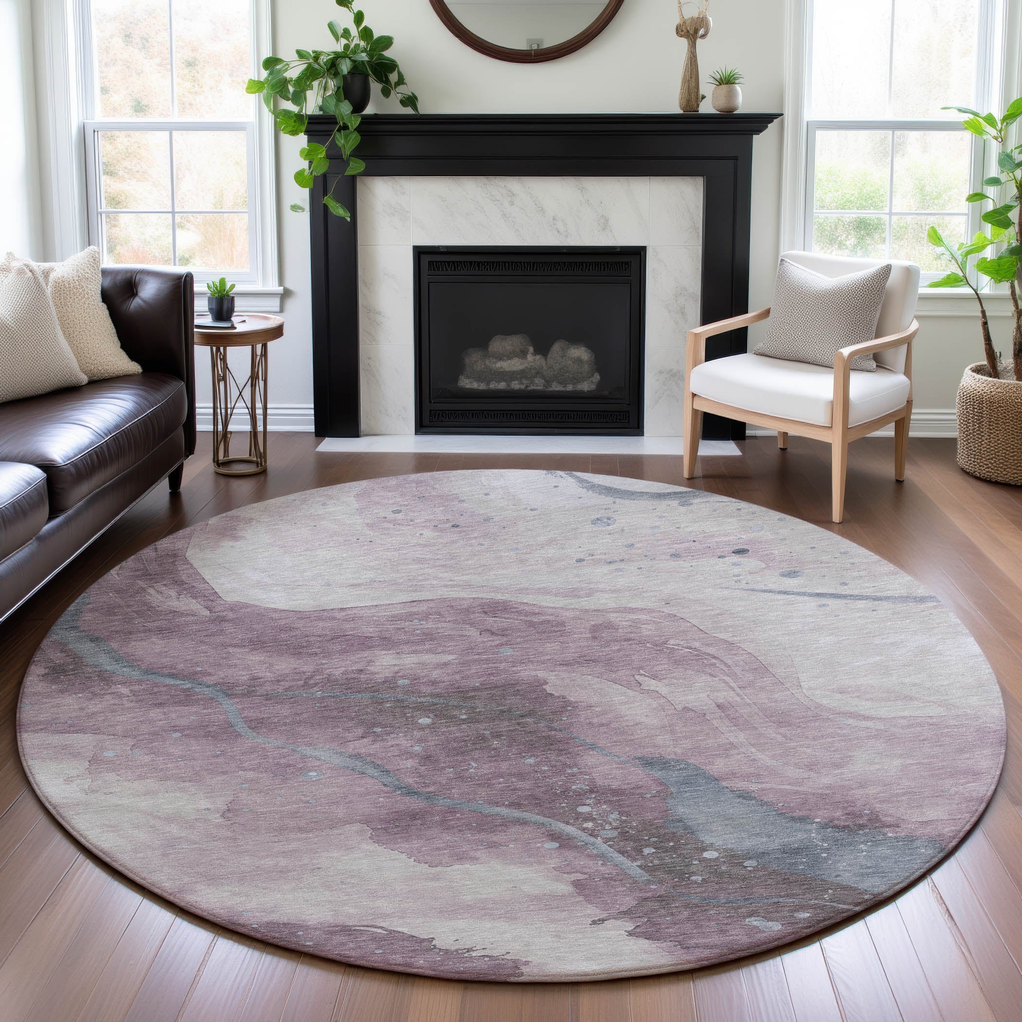 Seville Machine Washable Transitional Lavender Purple Rug 8' x 8' #shape_Round