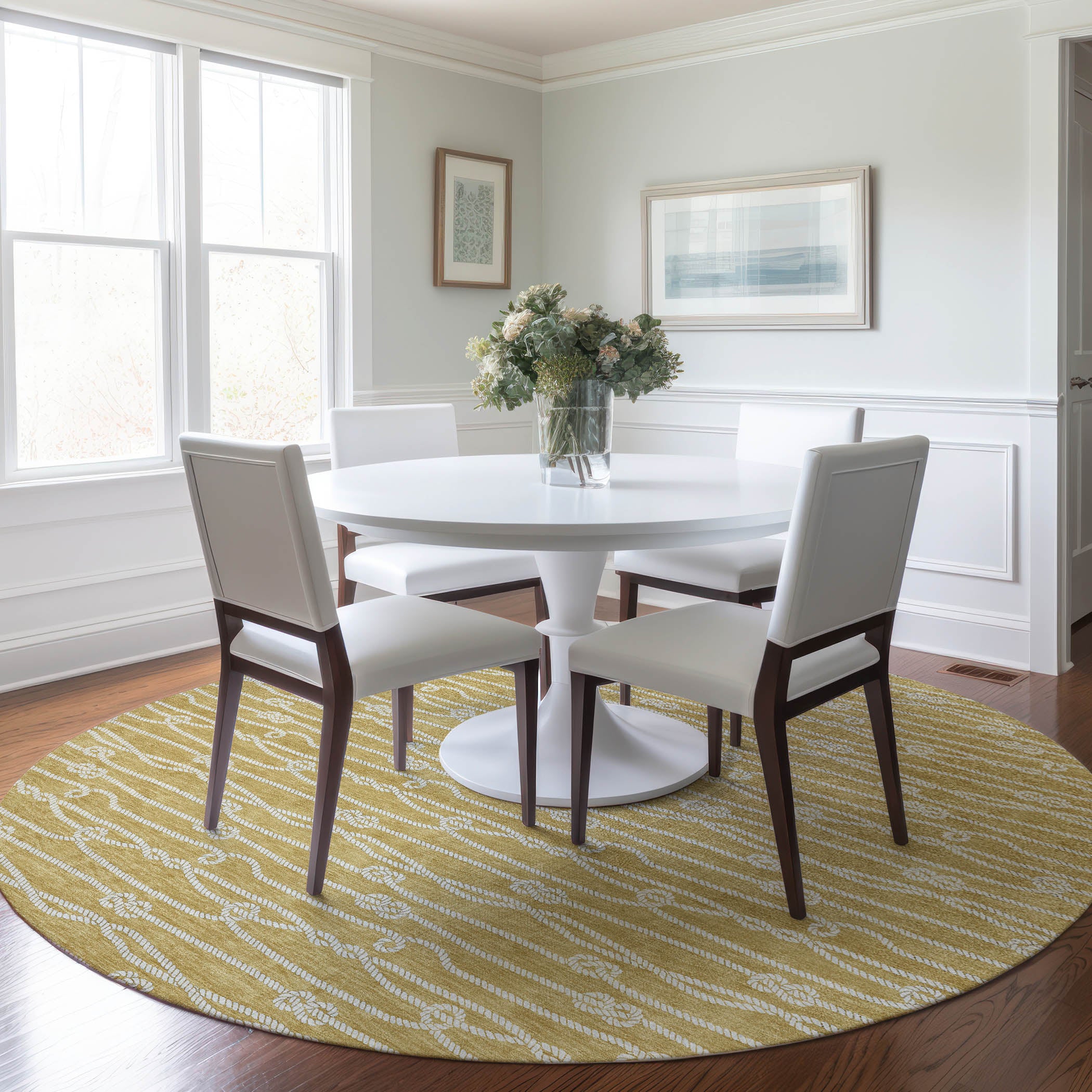 Reykjavik Machine Washable Coastal Gold Rug 8' x 8' #shape_Round