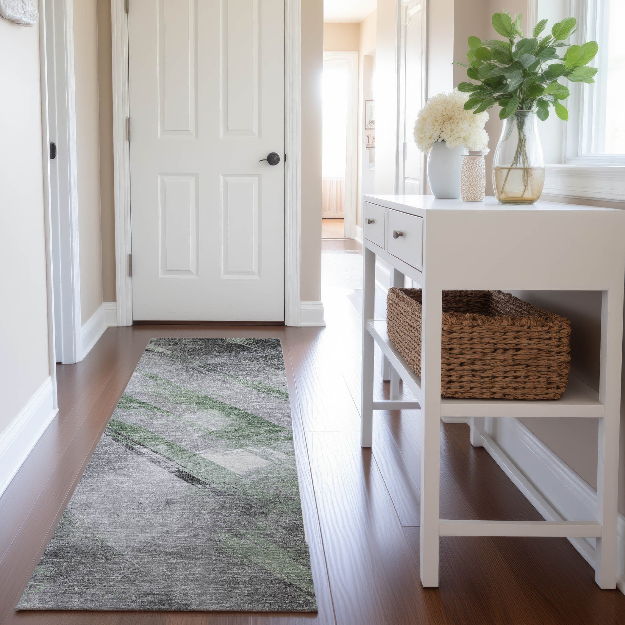 Seoul Machine Washable Transitional Aloe Green Rug 2'3" x 7'6" #shape_Runner