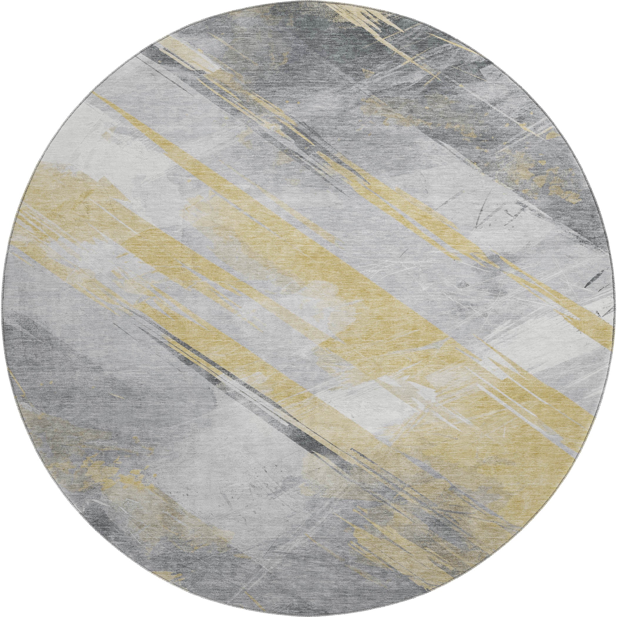 Seoul Machine Washable Transitional Gold Rug 8' x 8' #shape_Round
