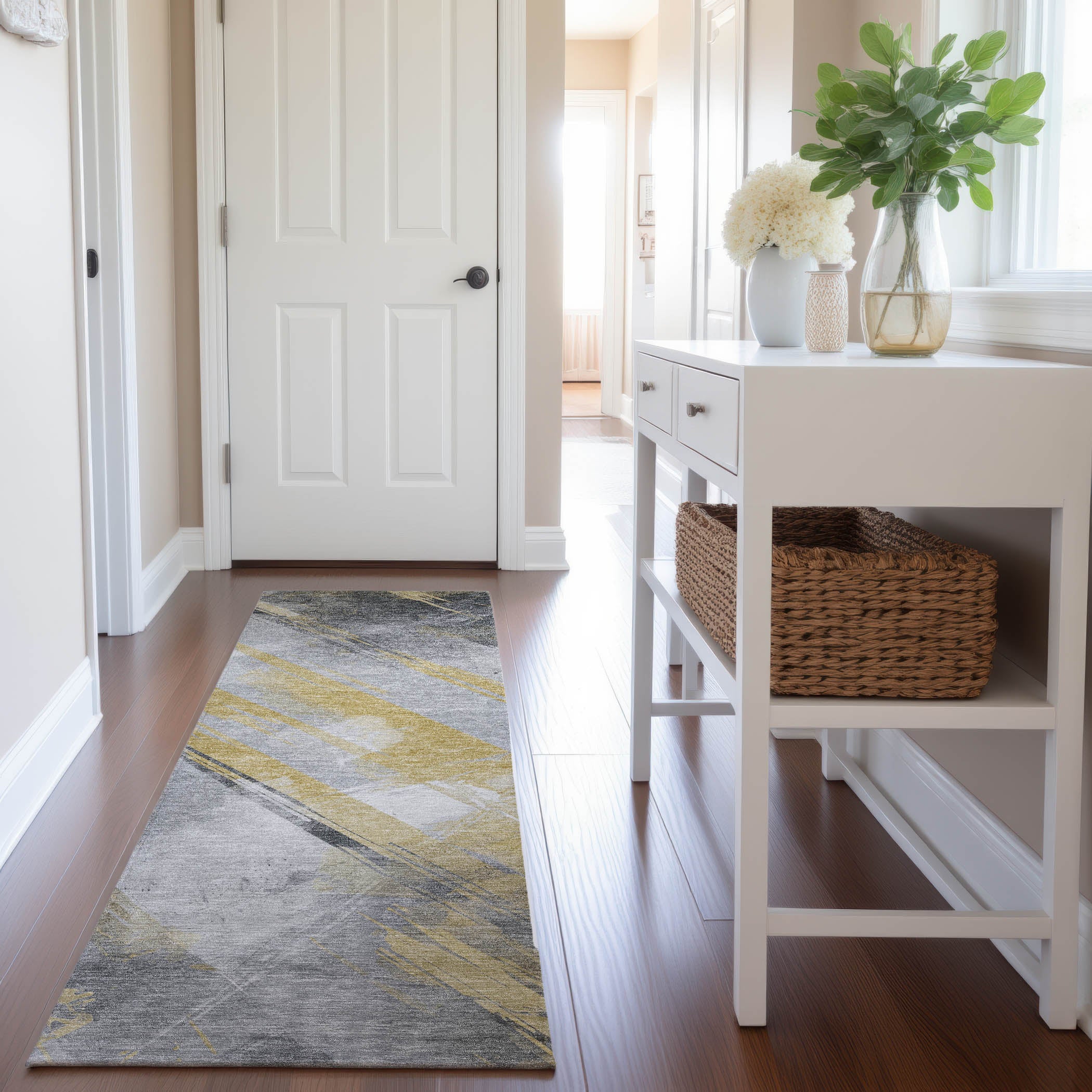 Seoul Machine Washable Transitional Gold Rug 2'3" x 7'6" #shape_Runner