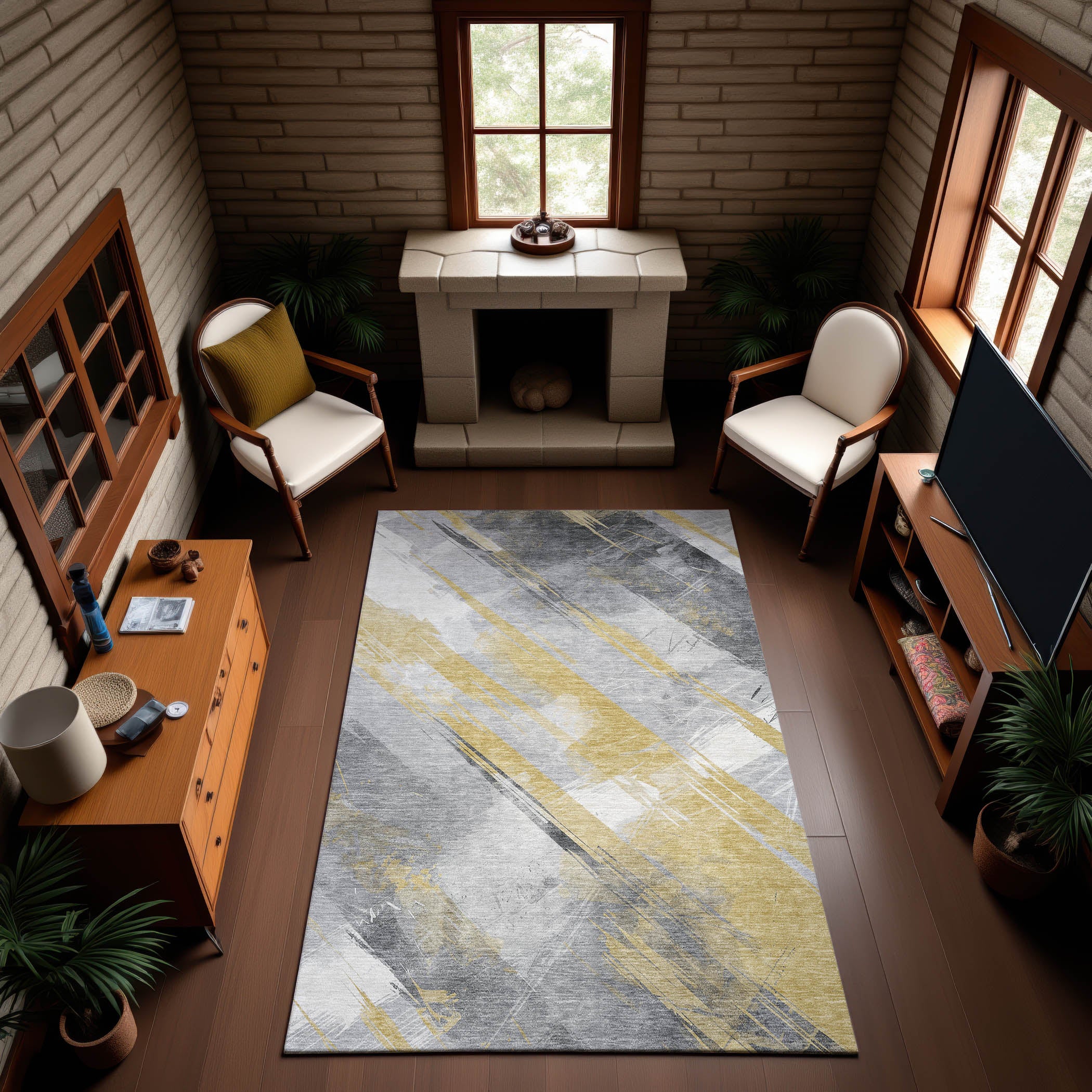 Seoul Machine Washable Transitional Gold Rug 2'6" x 3'10" #shape_Rectangle