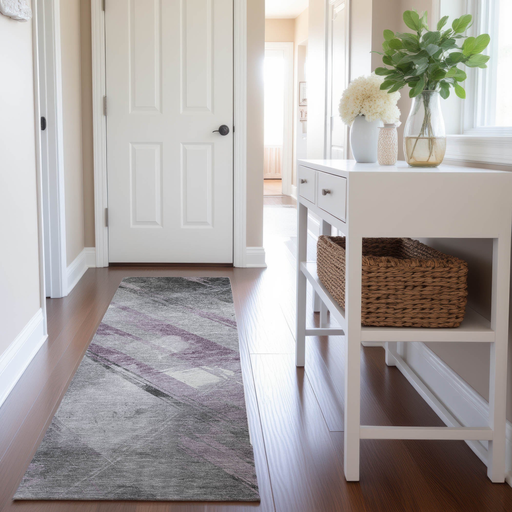 Seoul Machine Washable Transitional Lavender Purple Rug 2'3" x 7'6" #shape_Runner