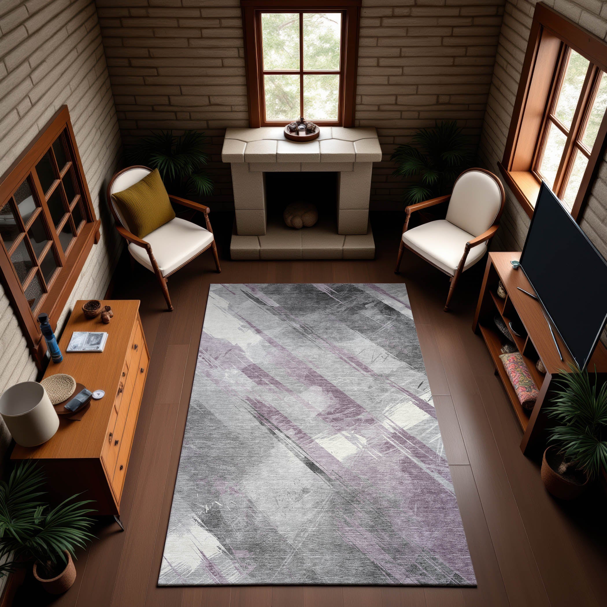 Seoul Machine Washable Transitional Lavender Purple Rug 2'6" x 3'10" #shape_Rectangle