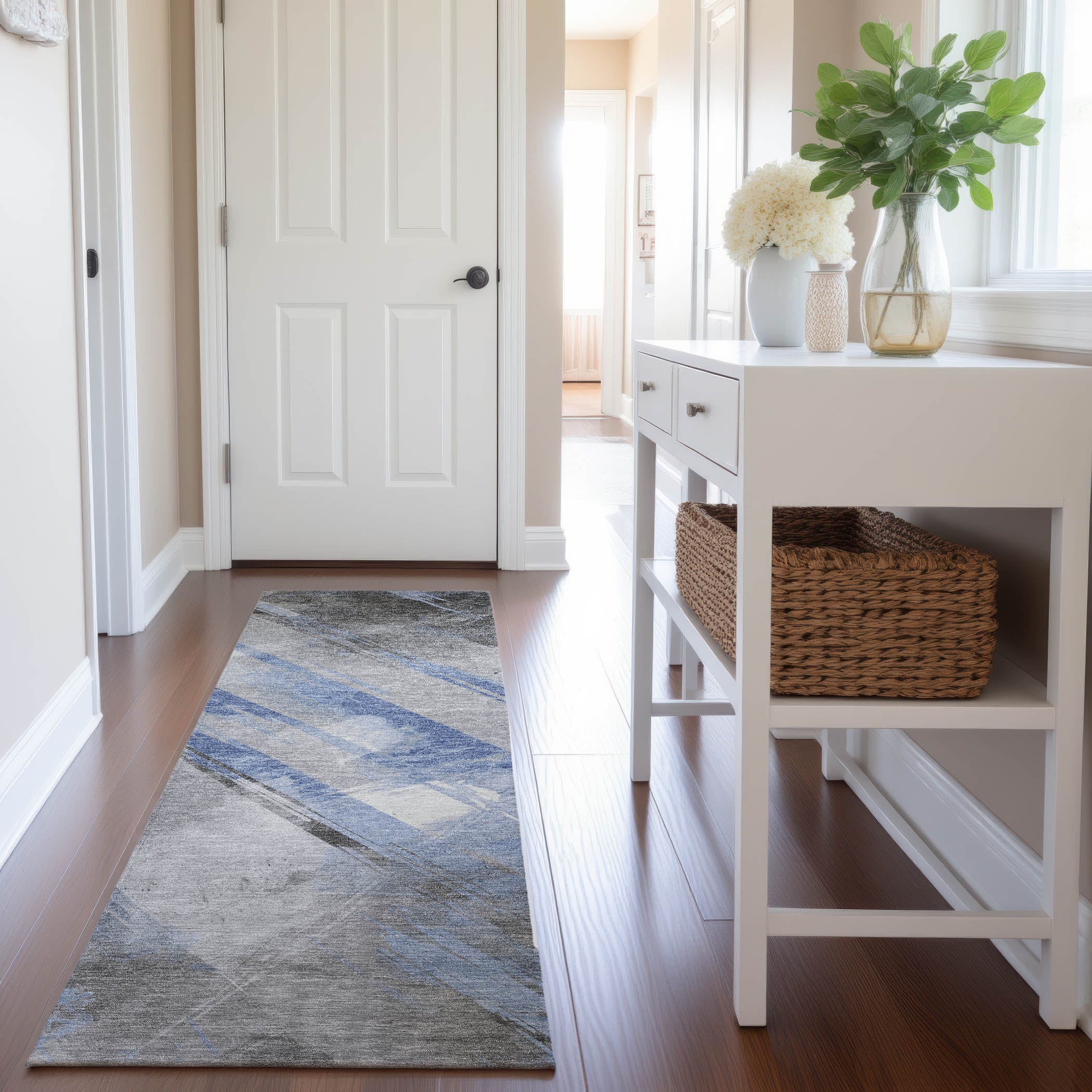 Seoul Machine Washable Transitional Sky Blue Rug 2'3" x 7'6" #shape_Runner