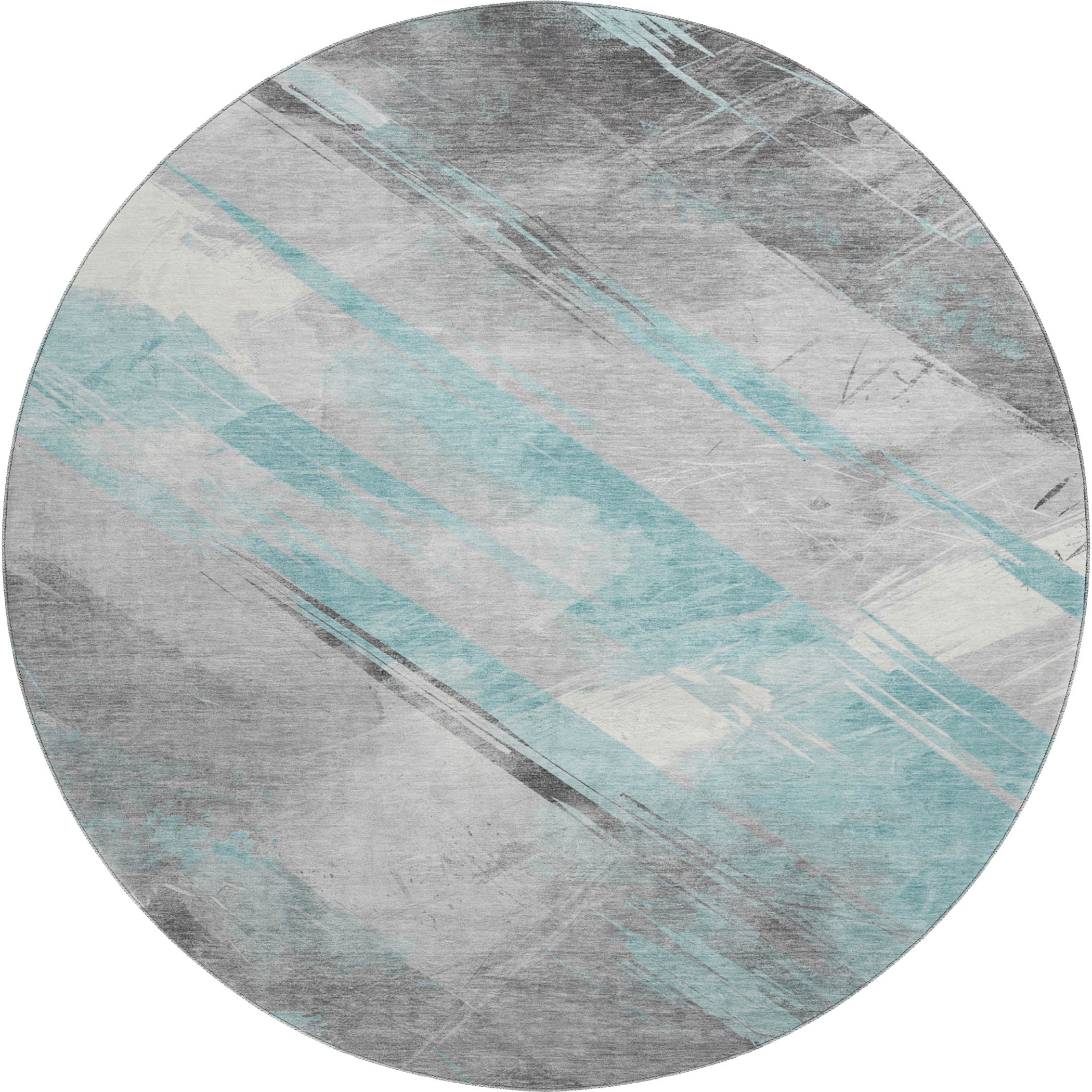 Seoul Machine Washable Transitional Teal Rug 8' x 8' #shape_Round