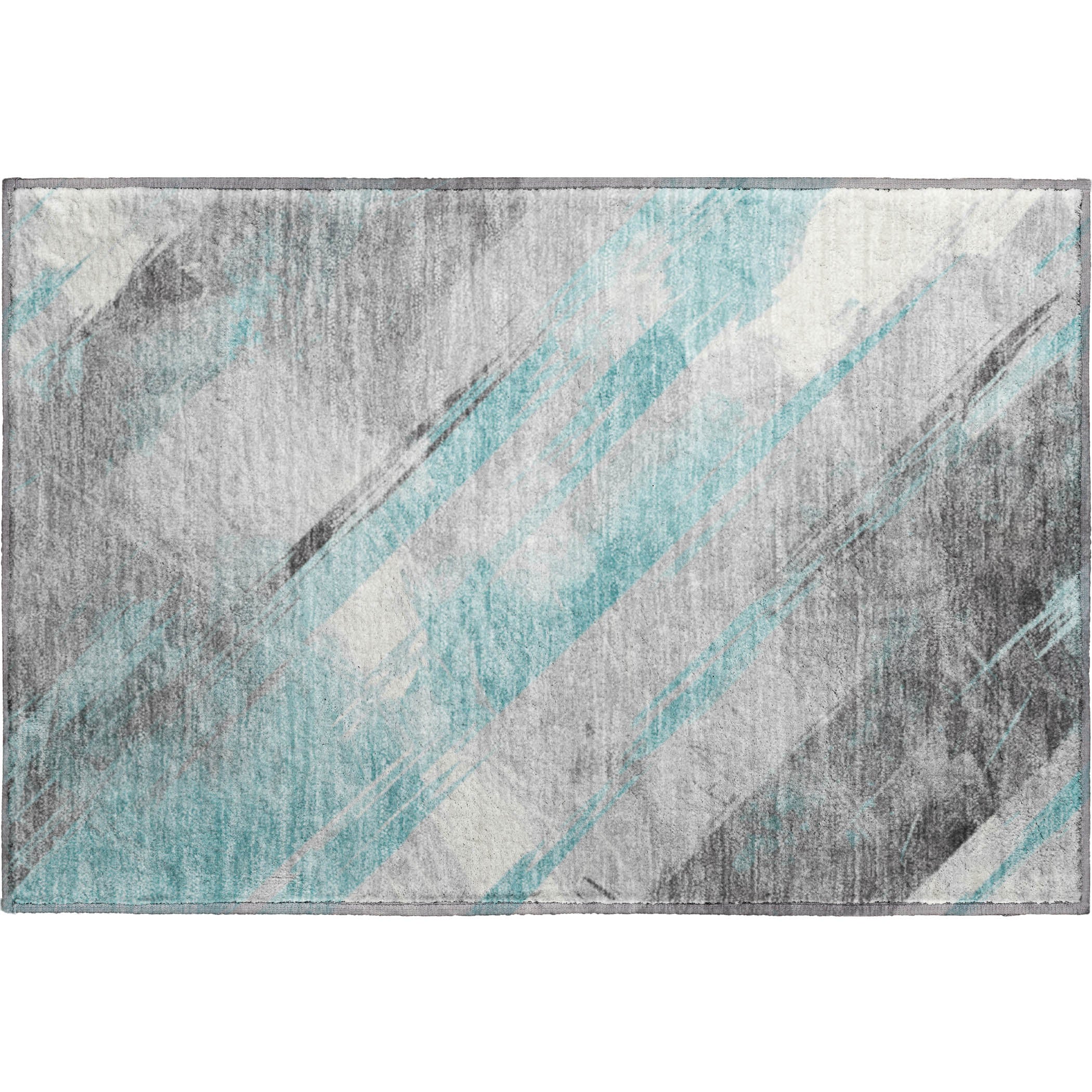 Seoul Machine Washable Transitional Teal Rug 1'8" x 2'6" #shape_Rectangle