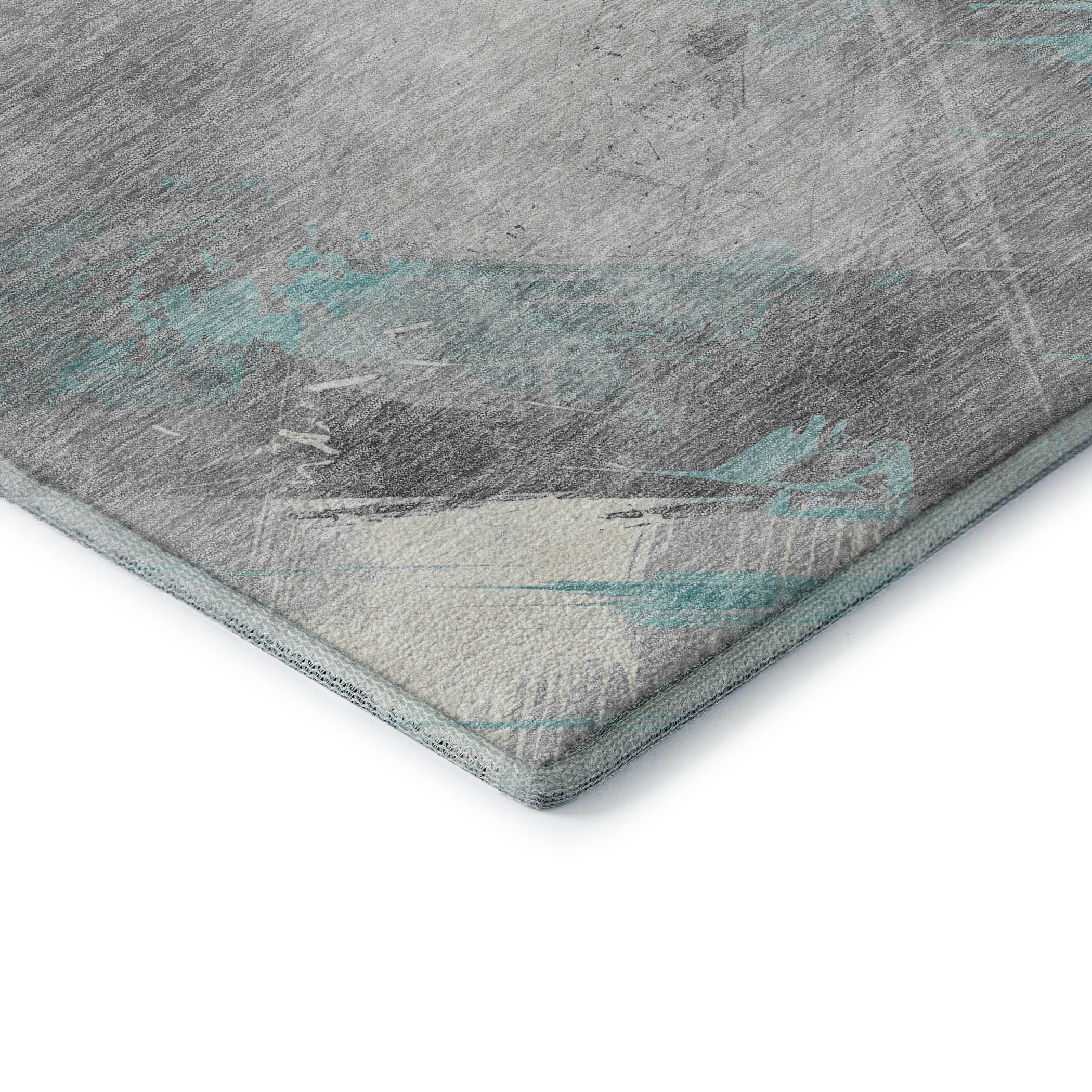 Seoul Machine Washable Transitional Teal Rug 1'8" x 2'6" #shape_Rectangle