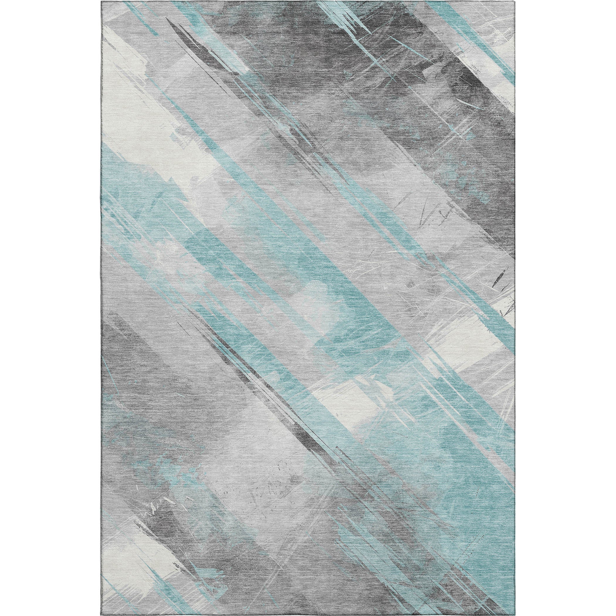 Seoul Machine Washable Transitional Teal Rug 2'6" x 3'10" #shape_Rectangle