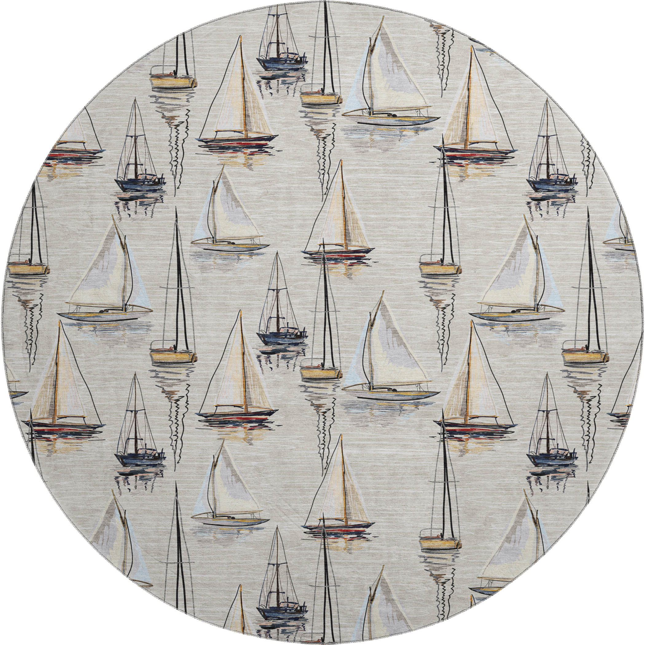 Dublin Machine Washable Coastal Ivory Rug 8' x 8' #shape_Round