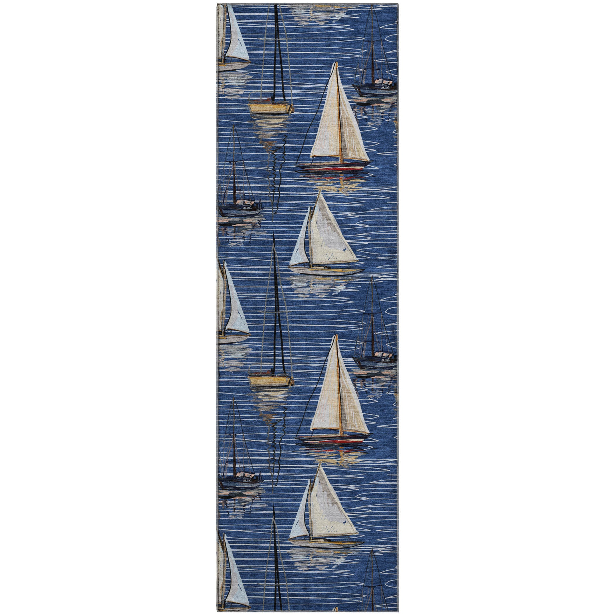 Dublin Machine Washable Coastal Navy Blue Rug 2'3" x 7'6" #shape_Runner