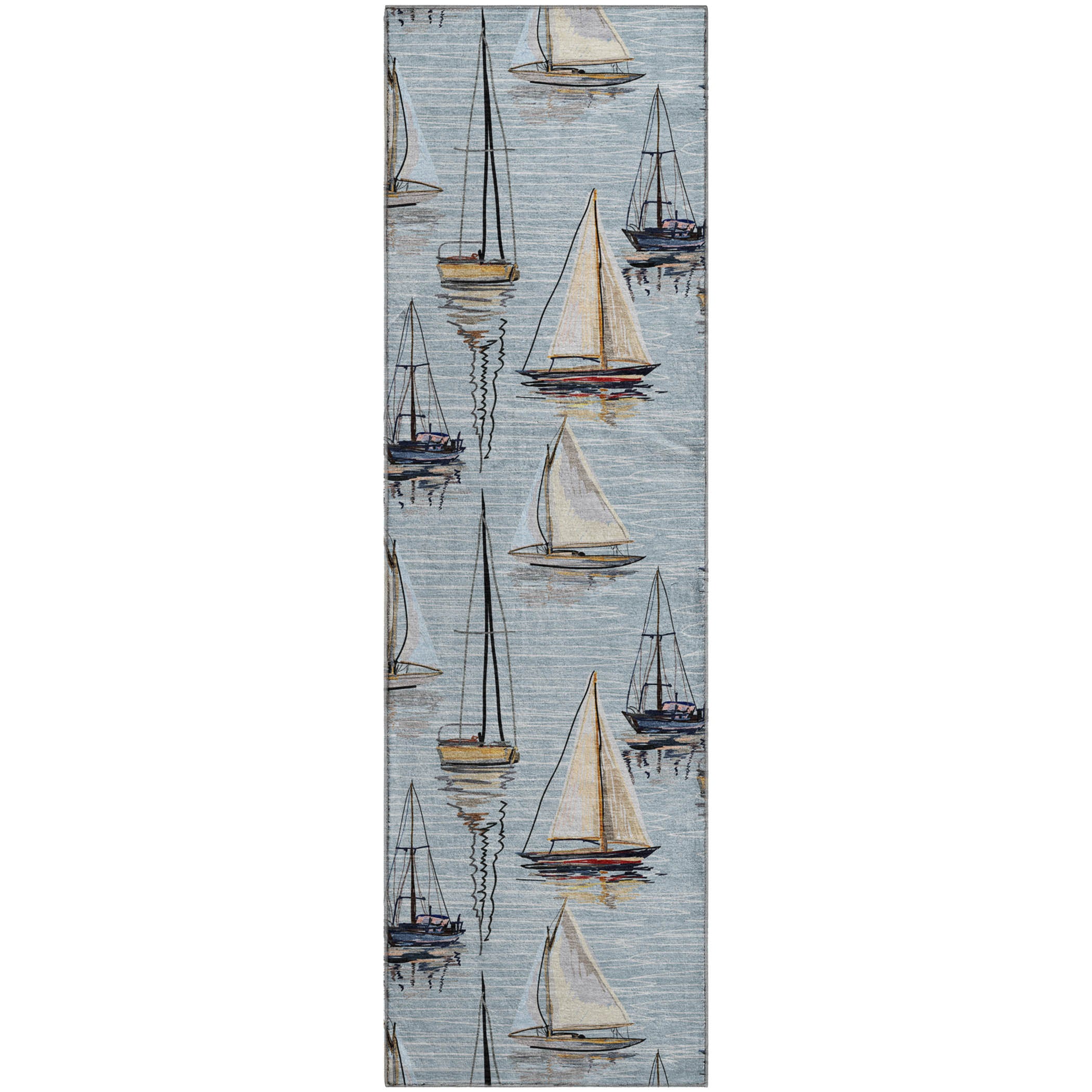 Dublin Machine Washable Coastal Sky Blue Rug 2'3" x 7'6" #shape_Runner