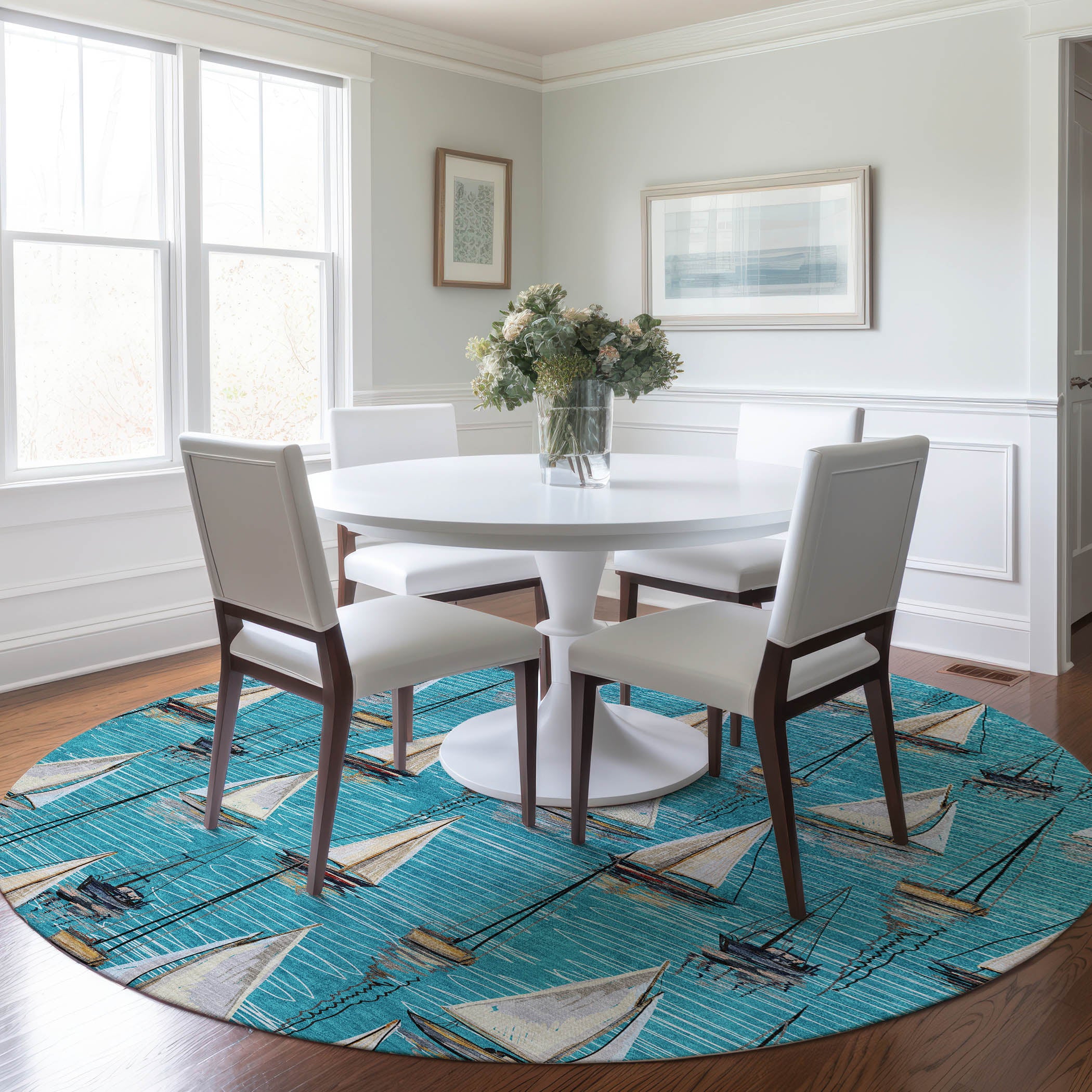 Dublin Machine Washable Coastal Teal Rug 8' x 8' #shape_Round