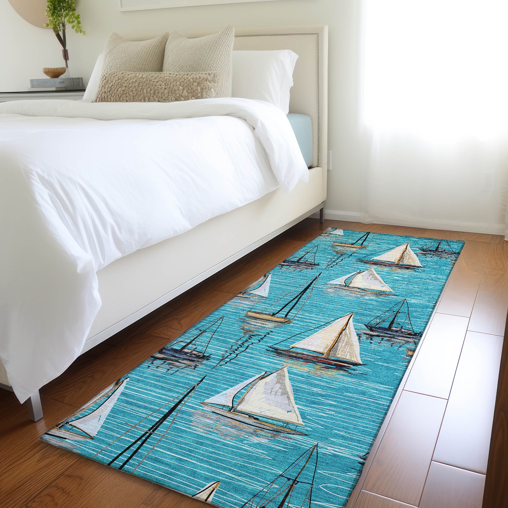 Dublin Machine Washable Coastal Teal Rug 2'3" x 7'6" #shape_Runner