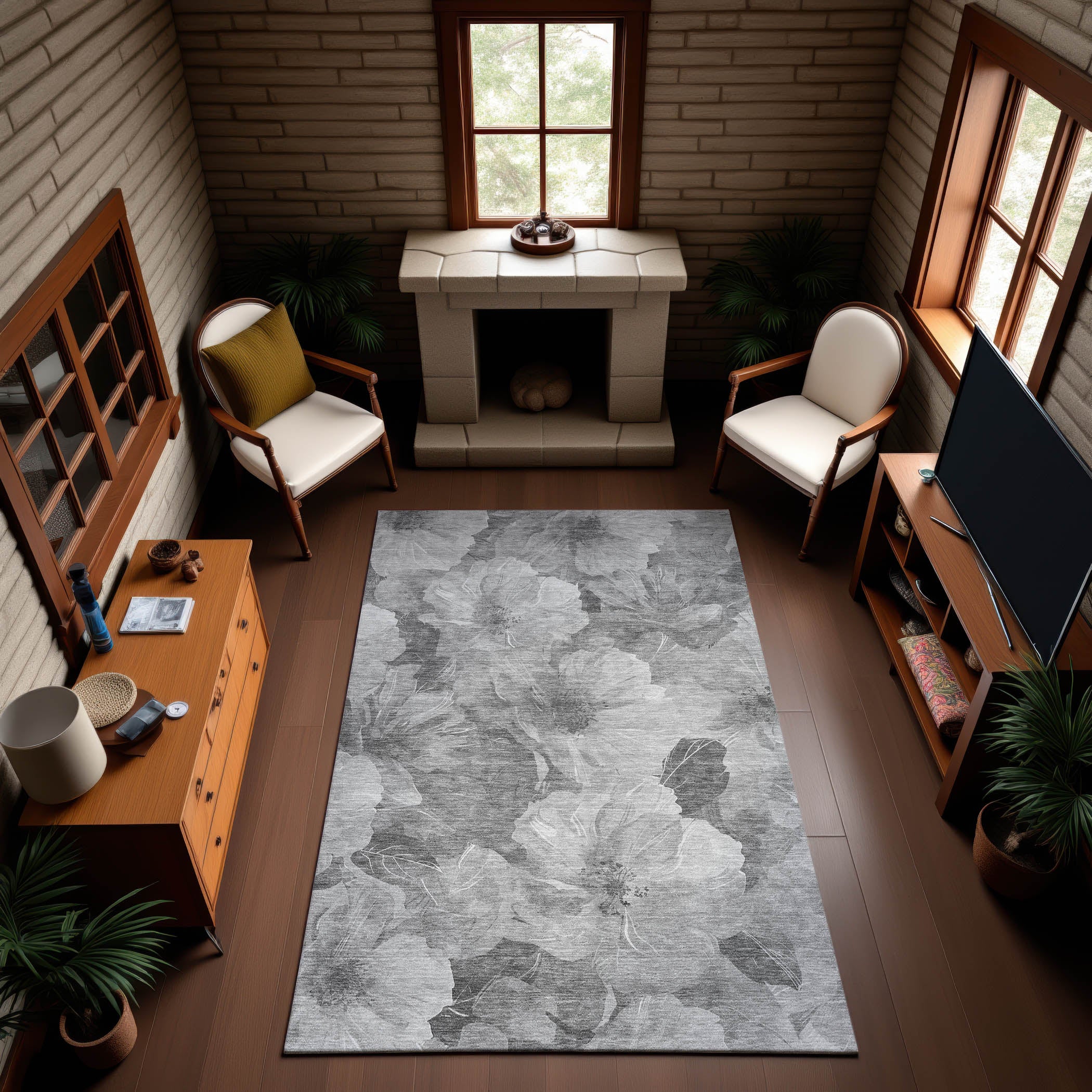 Bangkok Machine Washable Transitional Gray Rug 2'6" x 3'10" #shape_Rectangle