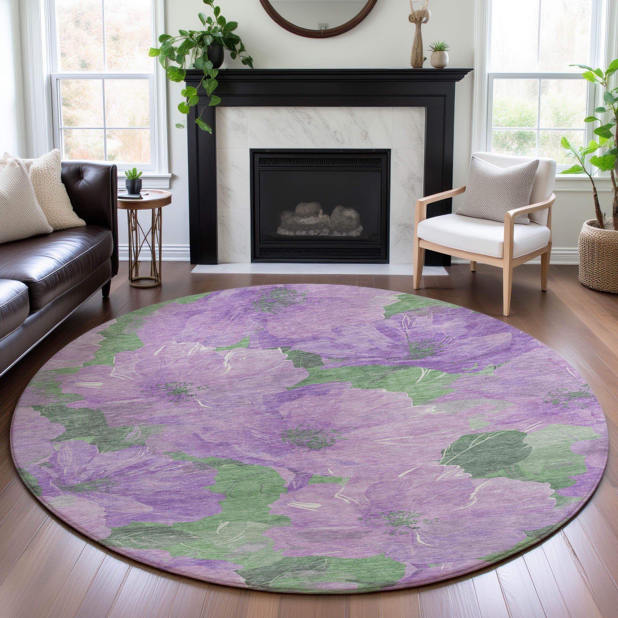 Bangkok Machine Washable Transitional Lavender Purple Rug 8' x 8' #shape_Round