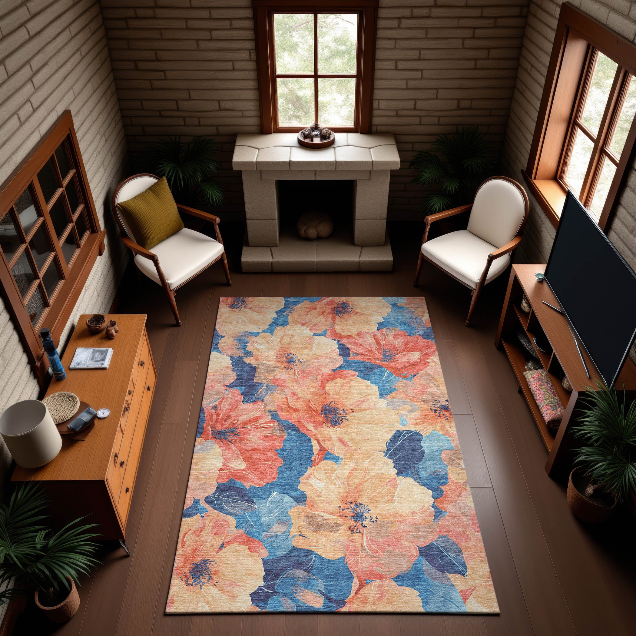 Bangkok Machine Washable Transitional Peach Orange Rug 2'6" x 3'10" #shape_Rectangle