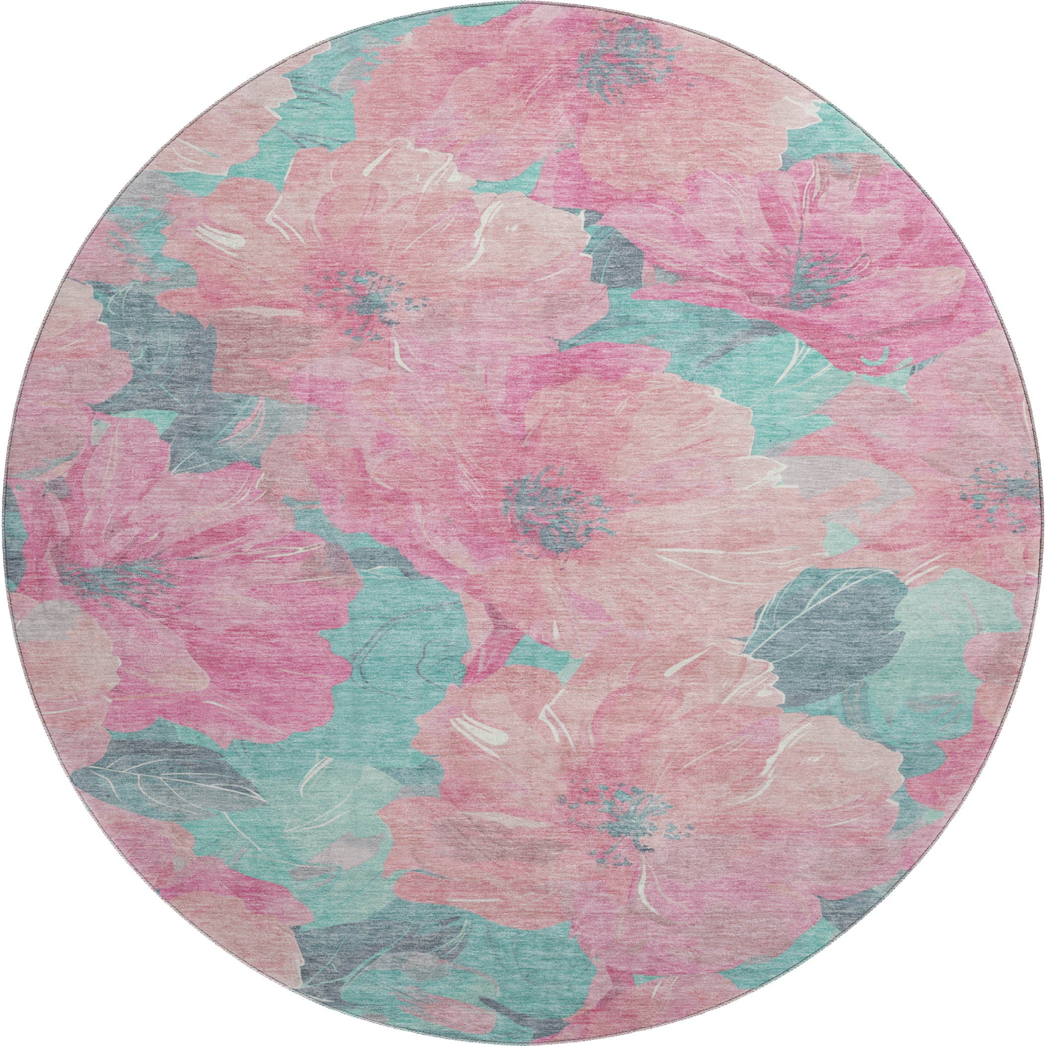 Bangkok Machine Washable Transitional Pink Rug 8' x 8' #shape_Round