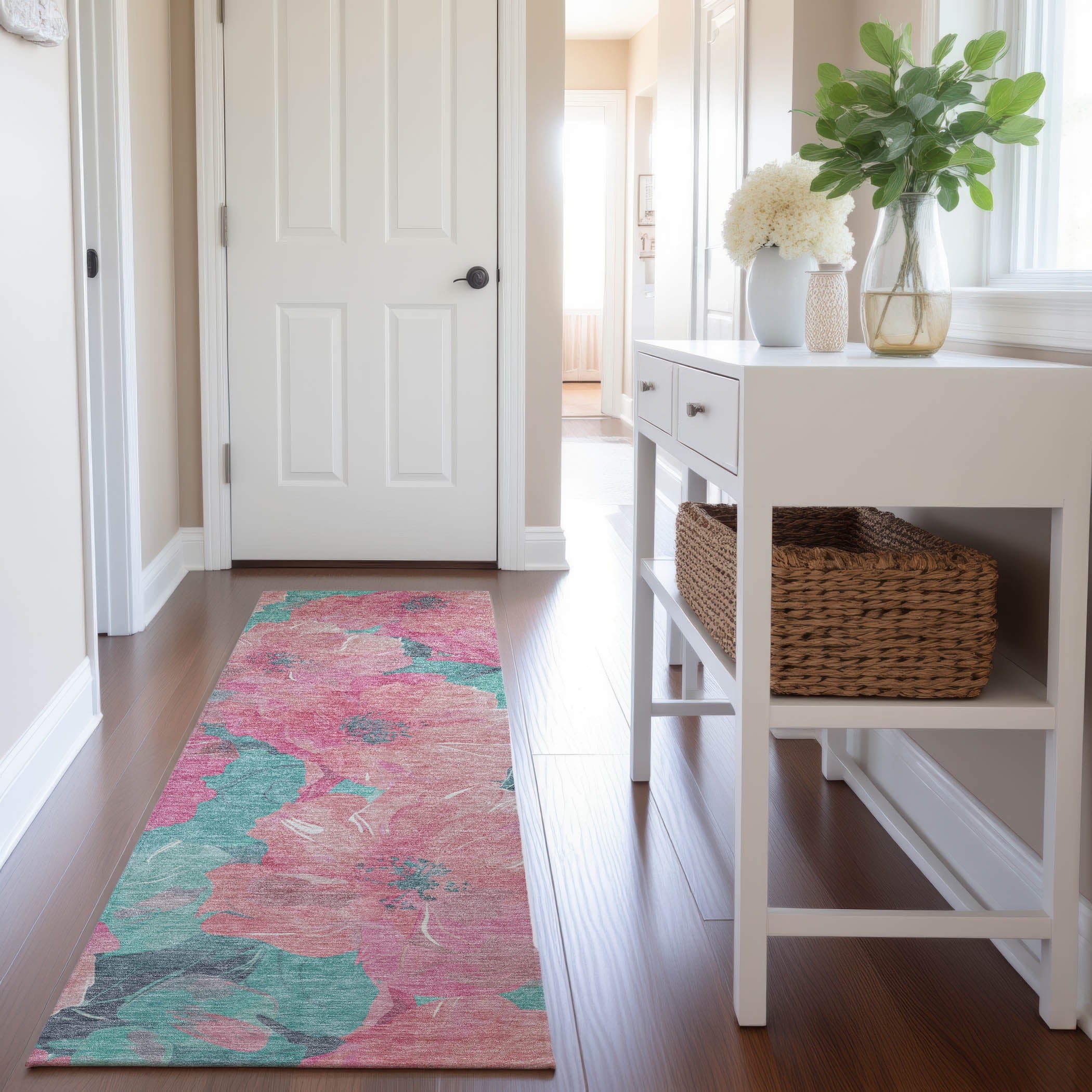 Bangkok Machine Washable Transitional Pink Rug 2'3" x 7'6" #shape_Runner