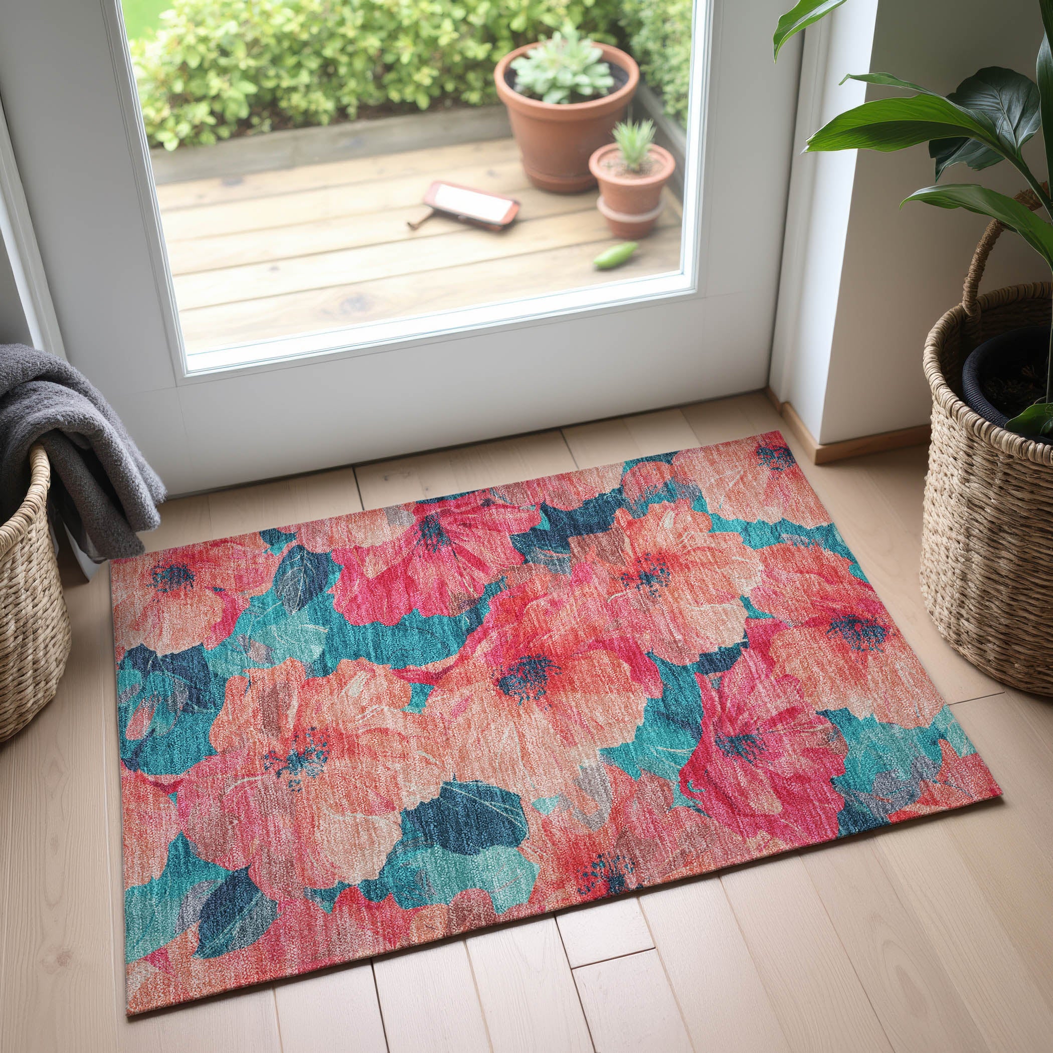 Bangkok Machine Washable Transitional Salmon Orange Rug 1'8" x 2'6" #shape_Rectangle