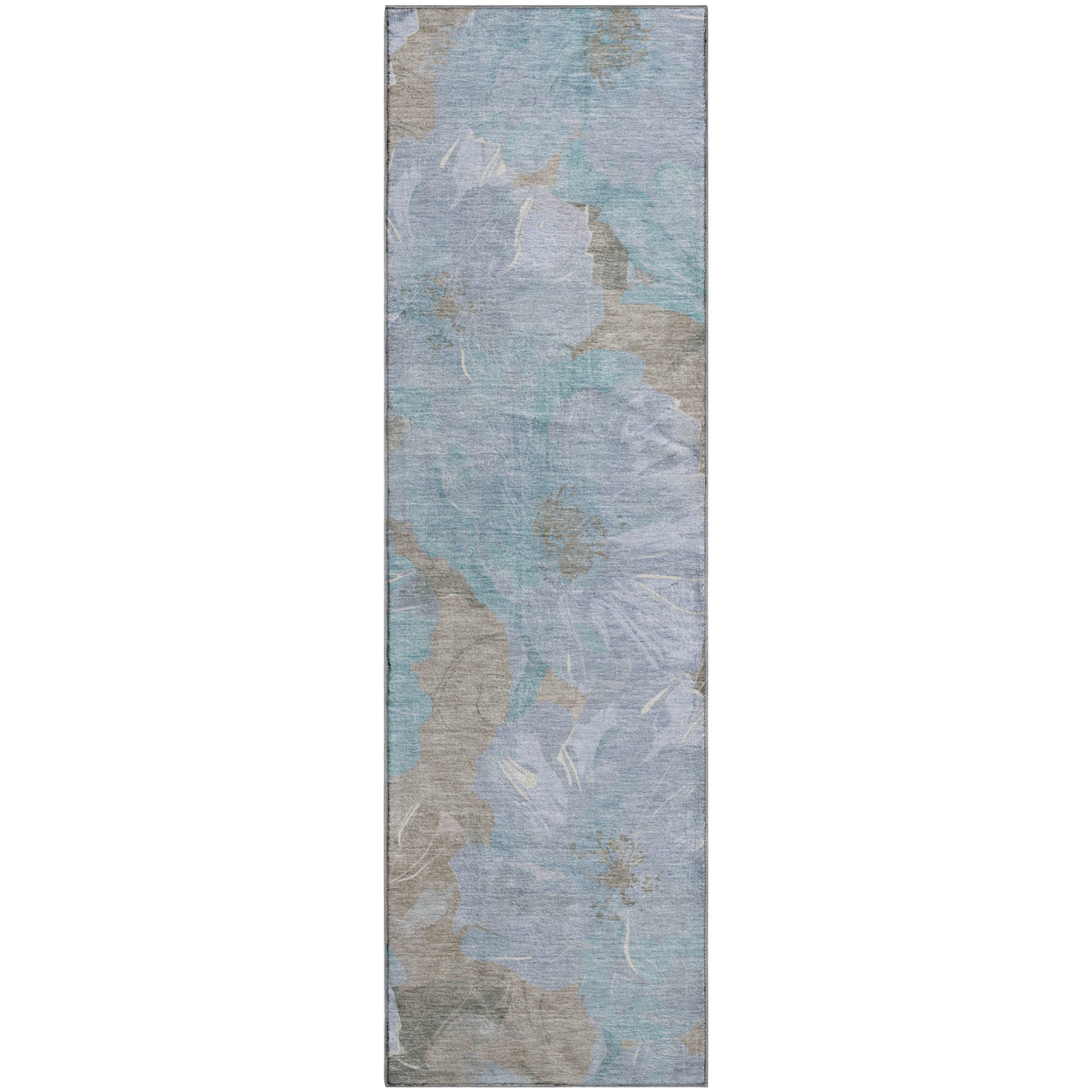 Bangkok Machine Washable Transitional Sky Blue Rug 2'3" x 7'6" #shape_Runner