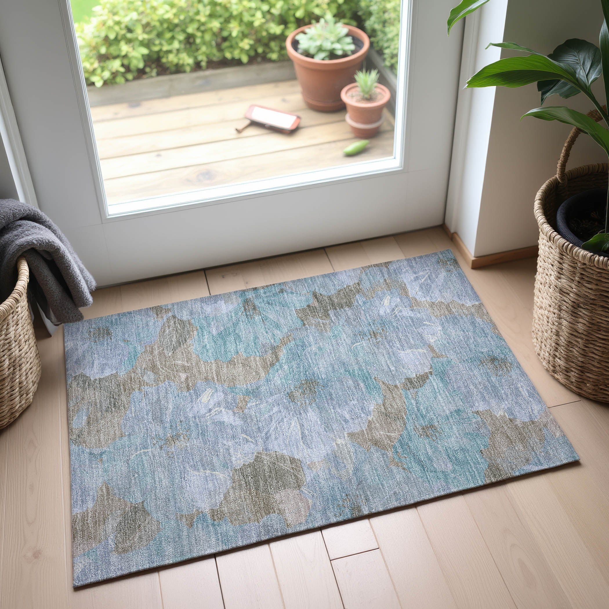 Bangkok Machine Washable Transitional Sky Blue Rug 1'8" x 2'6" #shape_Rectangle