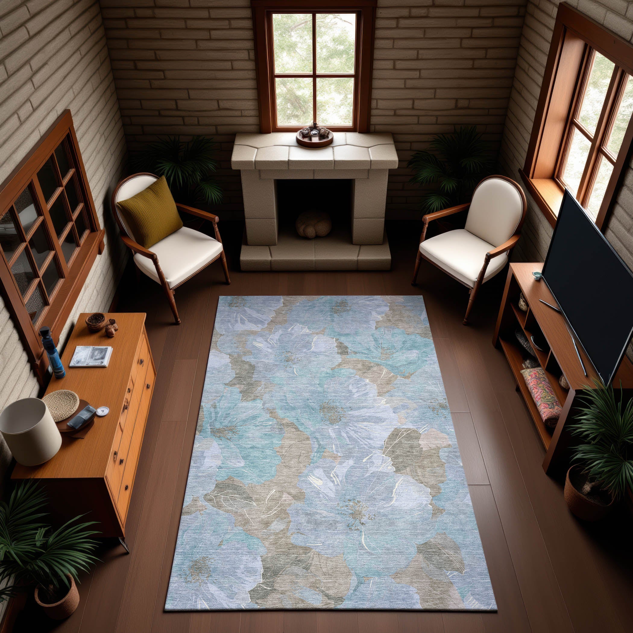 Bangkok Machine Washable Transitional Sky Blue Rug 2'6" x 3'10" #shape_Rectangle