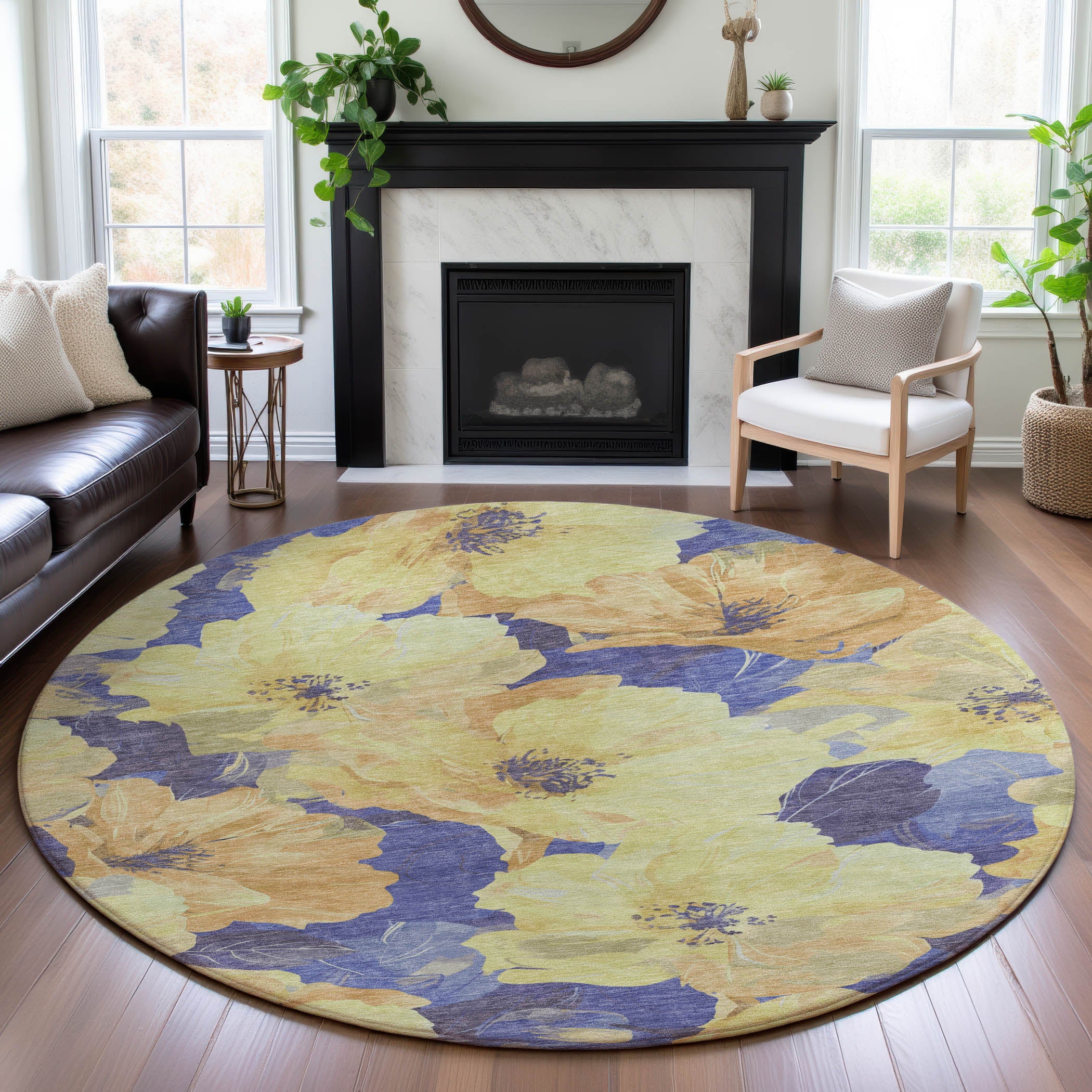 Bangkok Machine Washable Transitional Wheat Gold Rug 8' x 8' #shape_Round