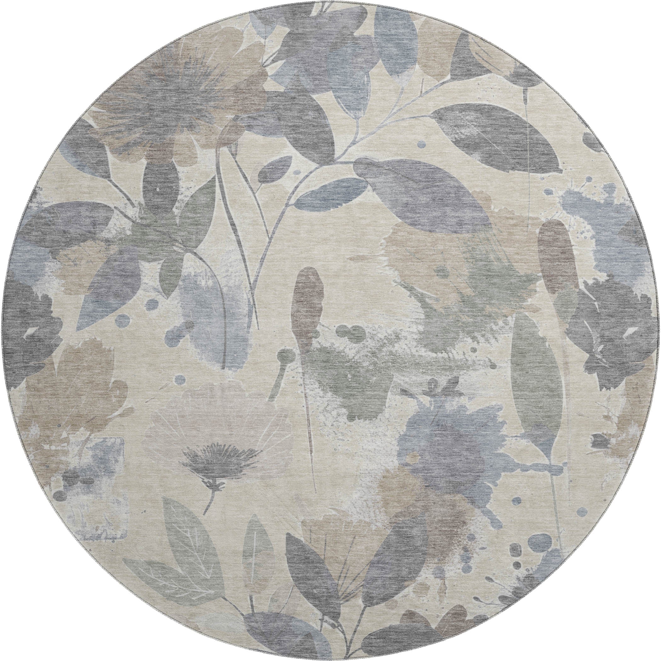 Montevideo Machine Washable Transitional Beige Brown Rug 8' x 8' #shape_Round
