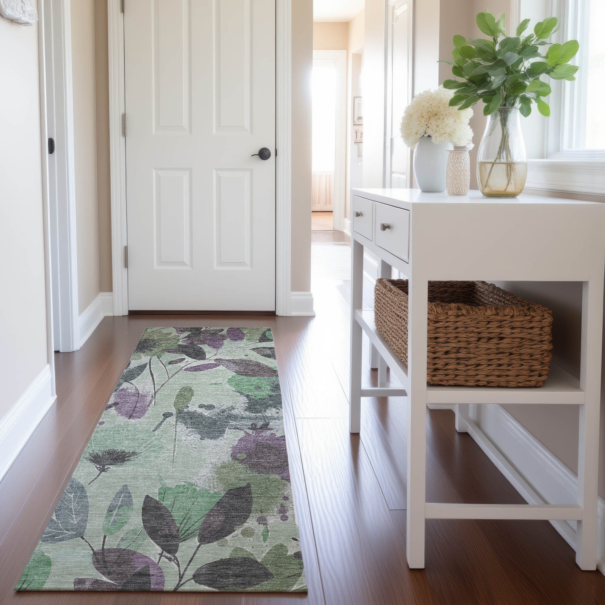 Montevideo Machine Washable Transitional Sage Green Rug 2'3" x 7'6" #shape_Runner