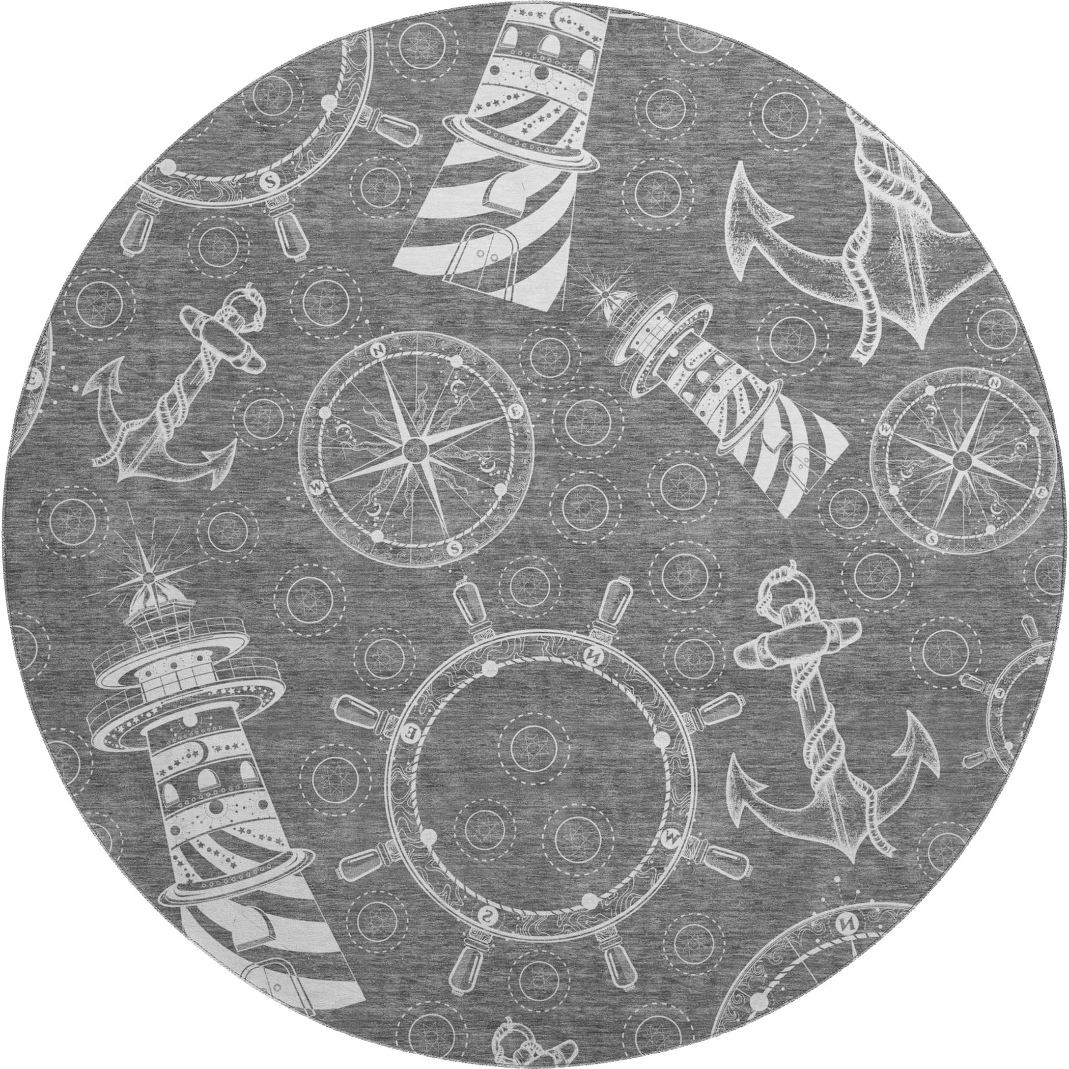 Baku Machine Washable Coastal Gray Rug 8' x 8' #shape_Round