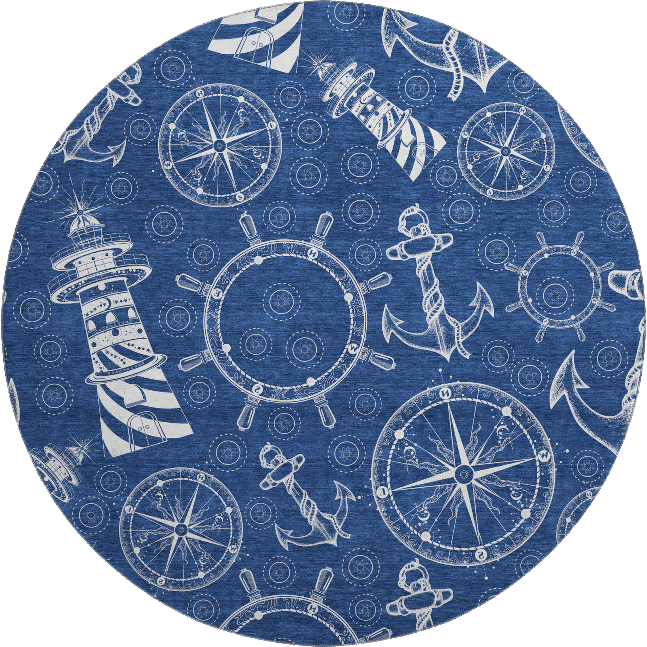 Baku Machine Washable Coastal Navy Blue Rug 8' x 8' #shape_Round