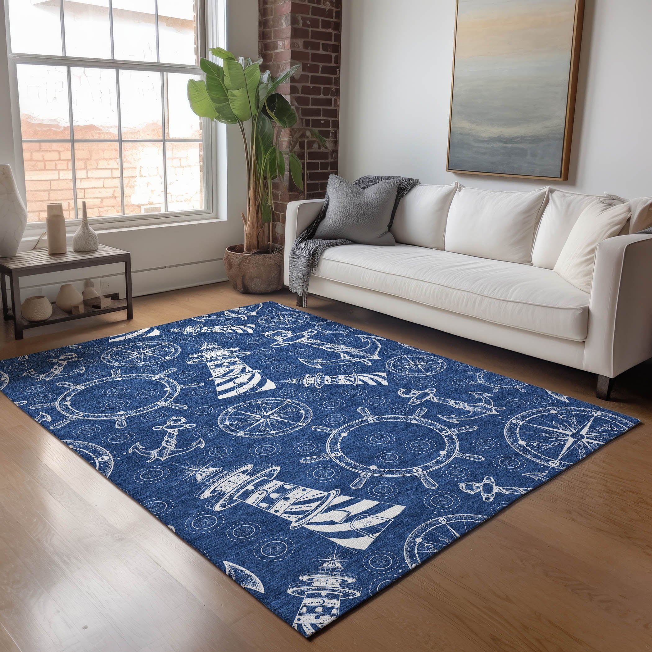 Baku Machine Washable Coastal Navy Blue Rug 2'6" x 3'10" #shape_Rectangle