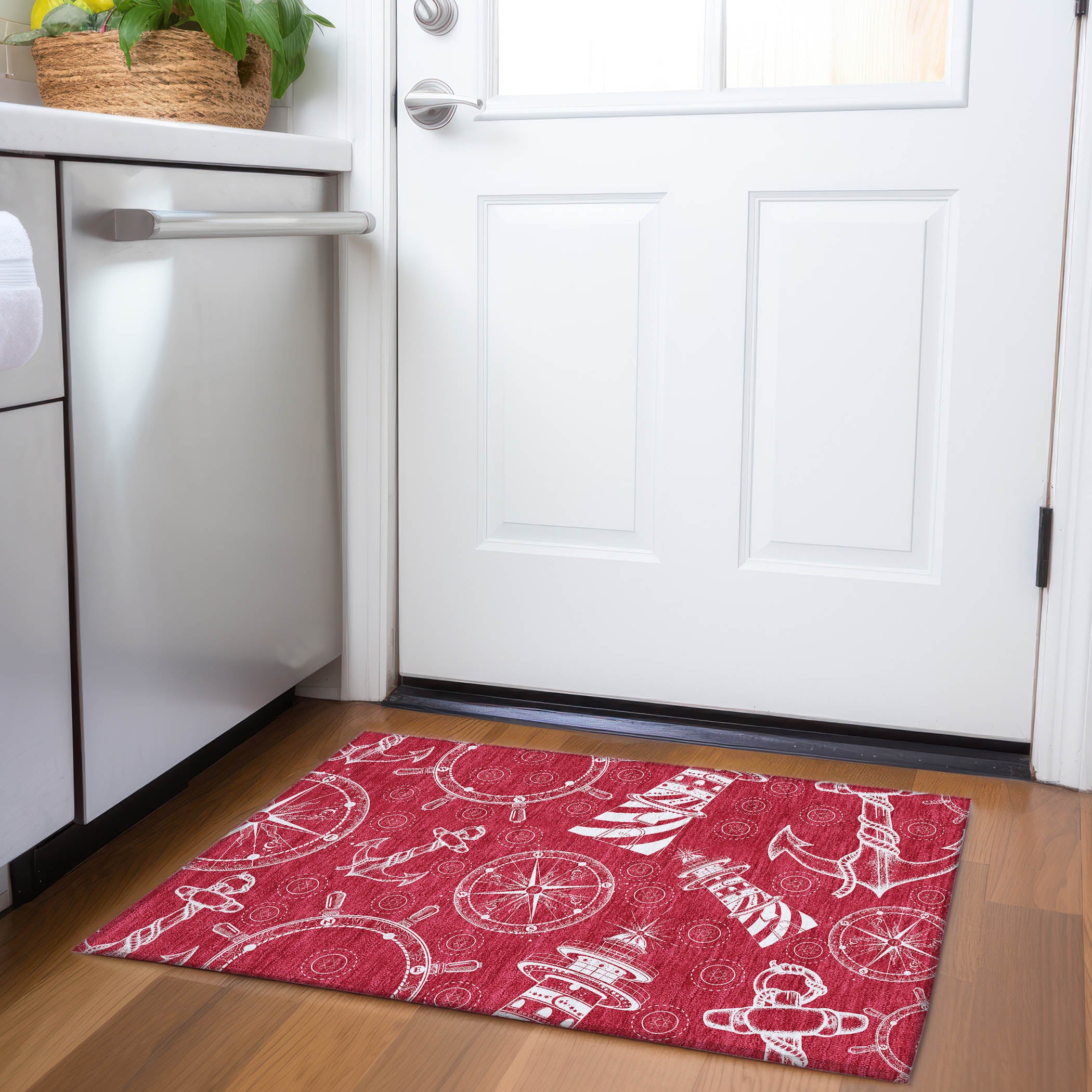 Baku Machine Washable Coastal Red Rug 1'8" x 2'6" #shape_Rectangle
