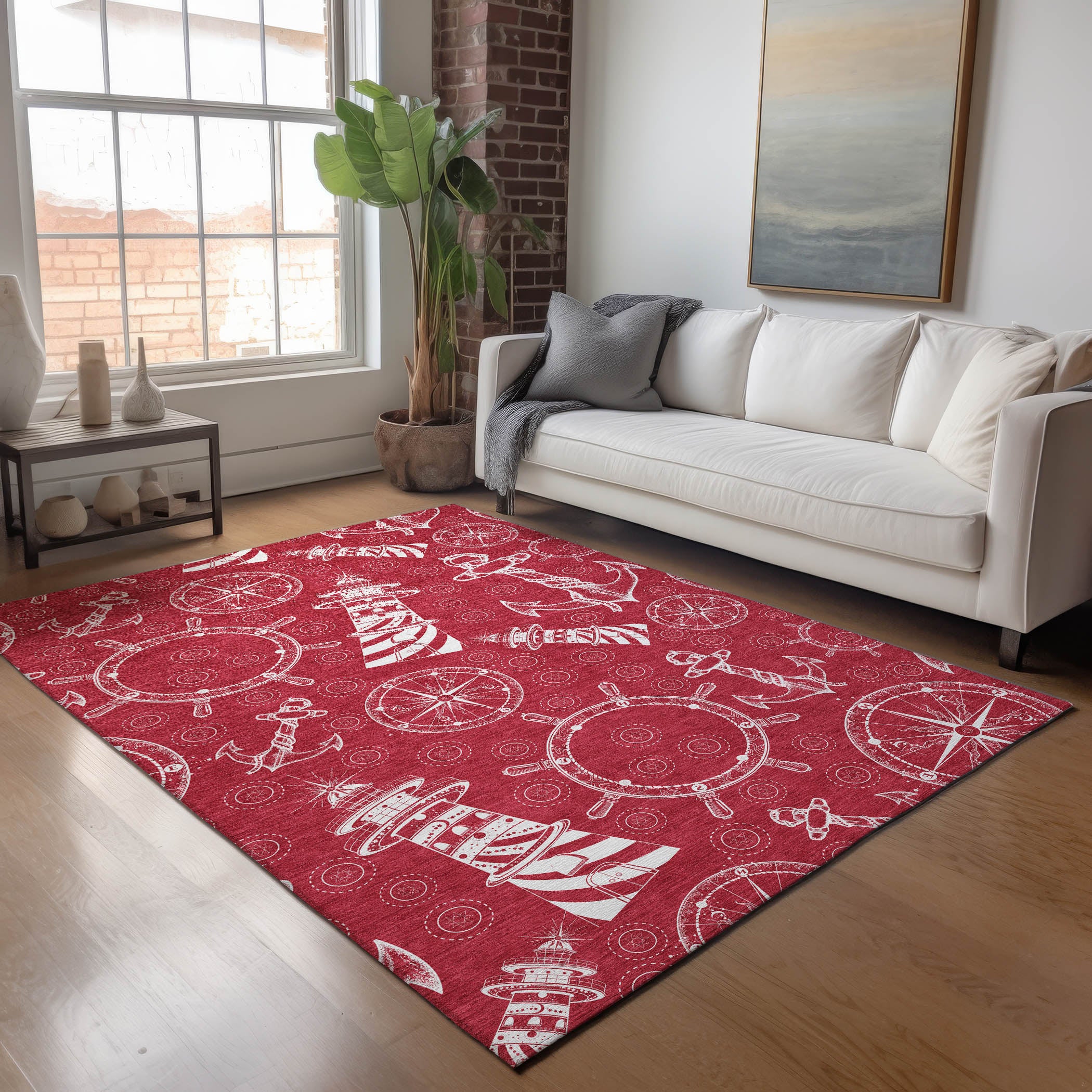 Baku Machine Washable Coastal Red Rug 2'6" x 3'10" #shape_Rectangle
