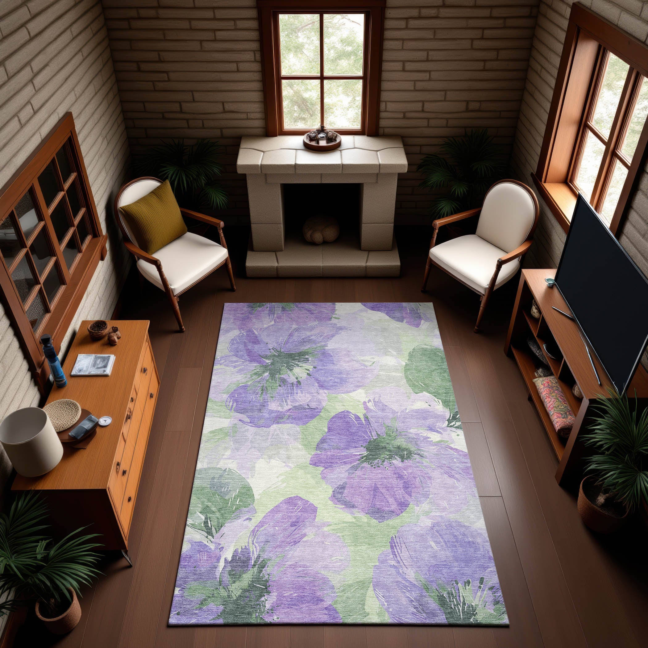 Split Machine Washable Transitional Lavender Purple Rug 2'6" x 3'10" #shape_Rectangle