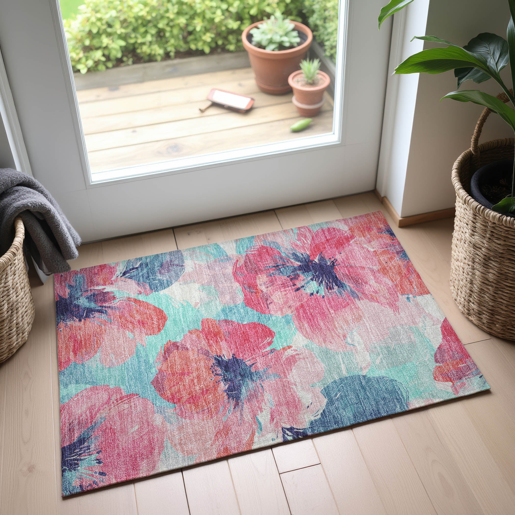 Split Machine Washable Transitional Pink Rug 1'8" x 2'6" #shape_Rectangle