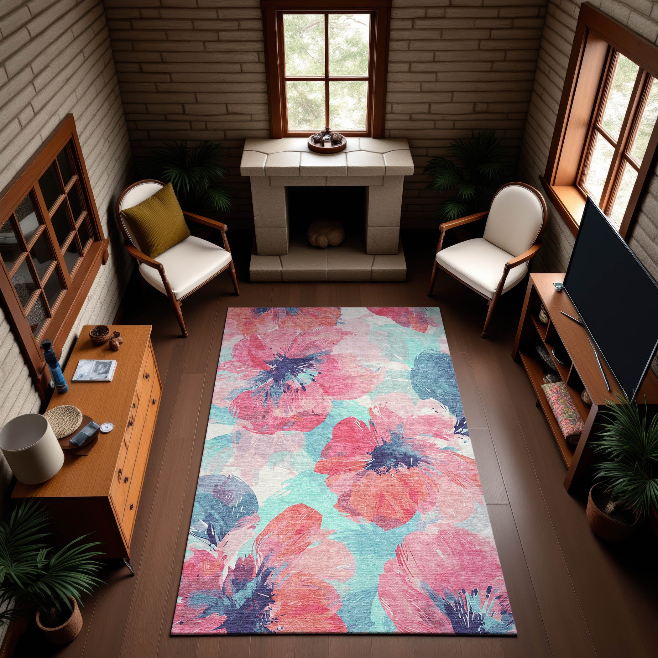Split Machine Washable Transitional Pink Rug 2'6" x 3'10" #shape_Rectangle